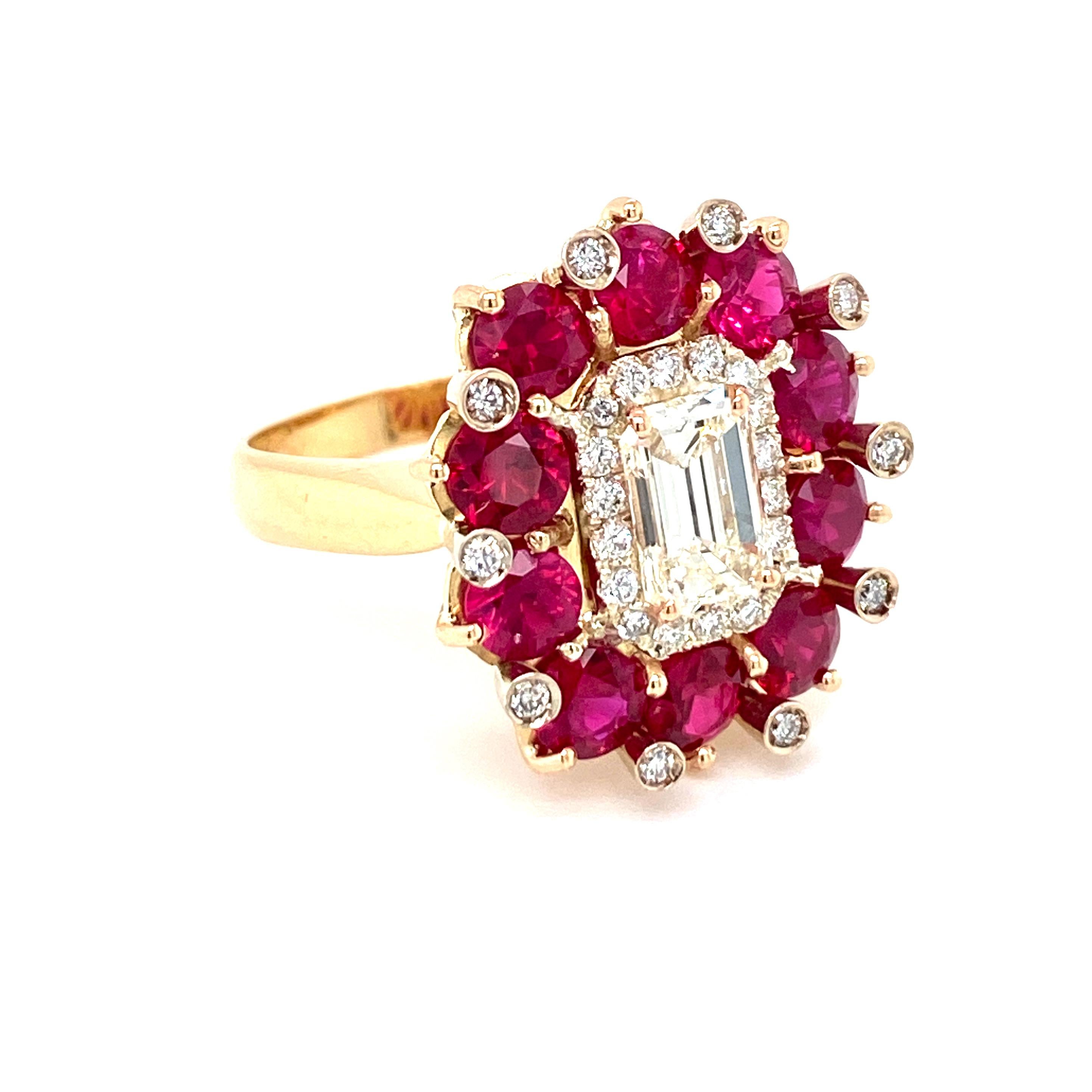 Mixed Cut Estate Diamond Natural Ruby Cocktail Ring