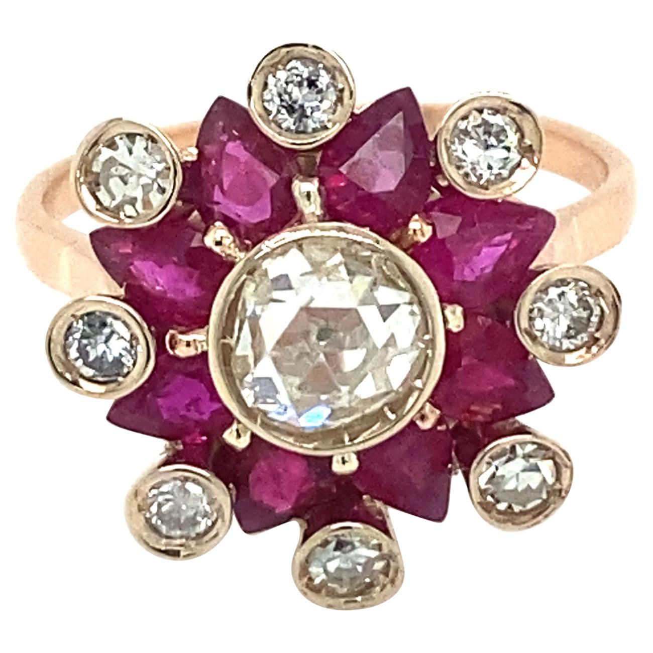 Estate Diamond Natural Ruby Cocktail Ring