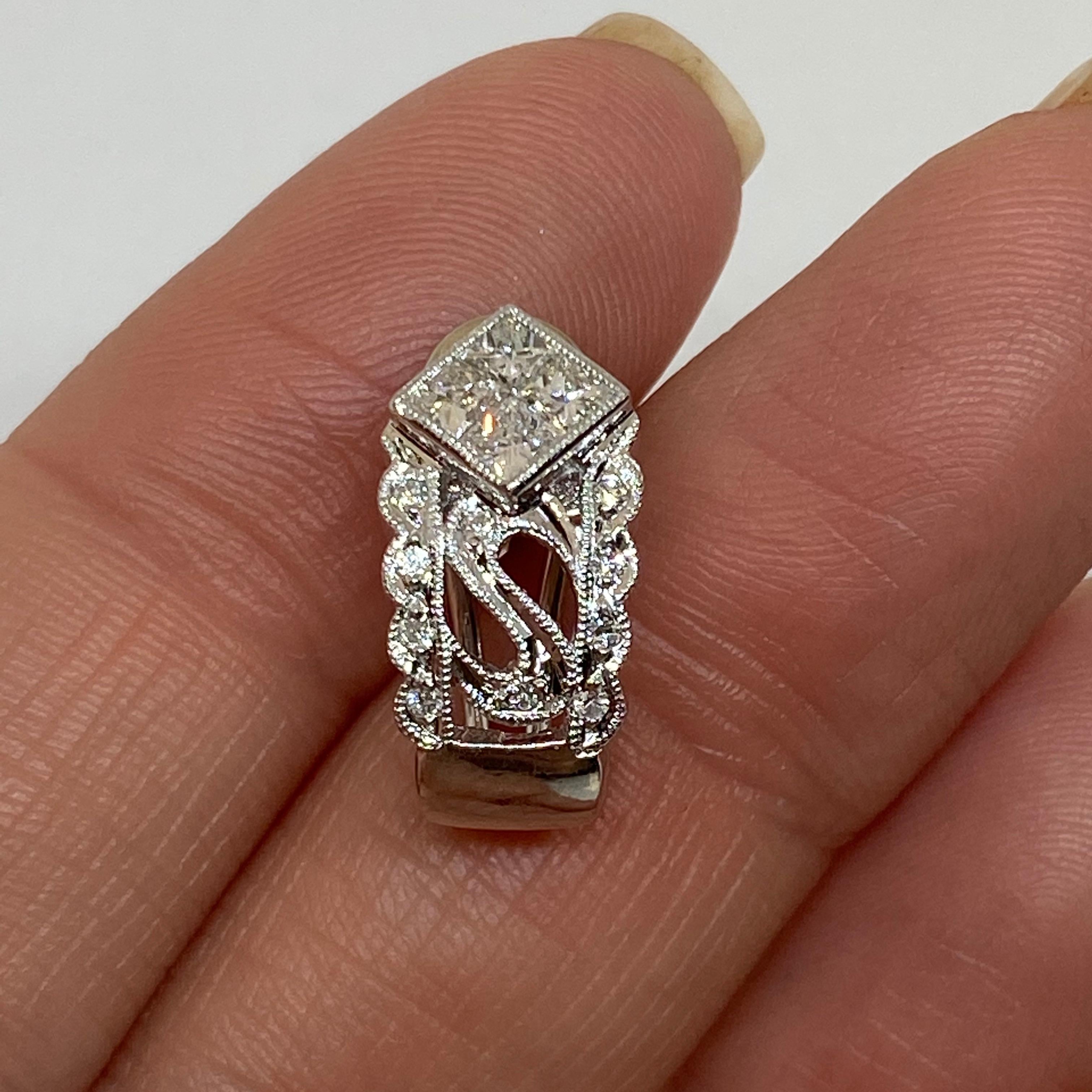 Estate Diamond Omega French Clip Huggie Earrings 14 Karat White Gold 1 Carat In Excellent Condition For Sale In Carmel-by-the-Sea, CA