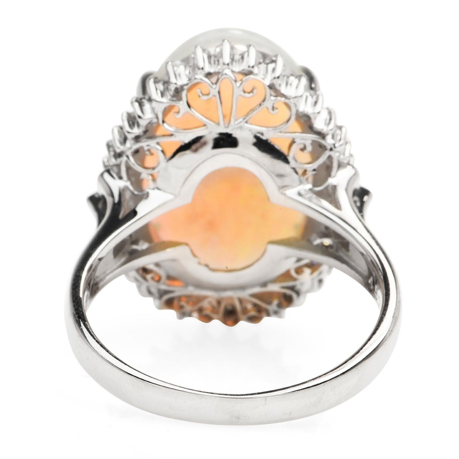 Retro Estate Diamond Opal Platinum Cocktail Ring