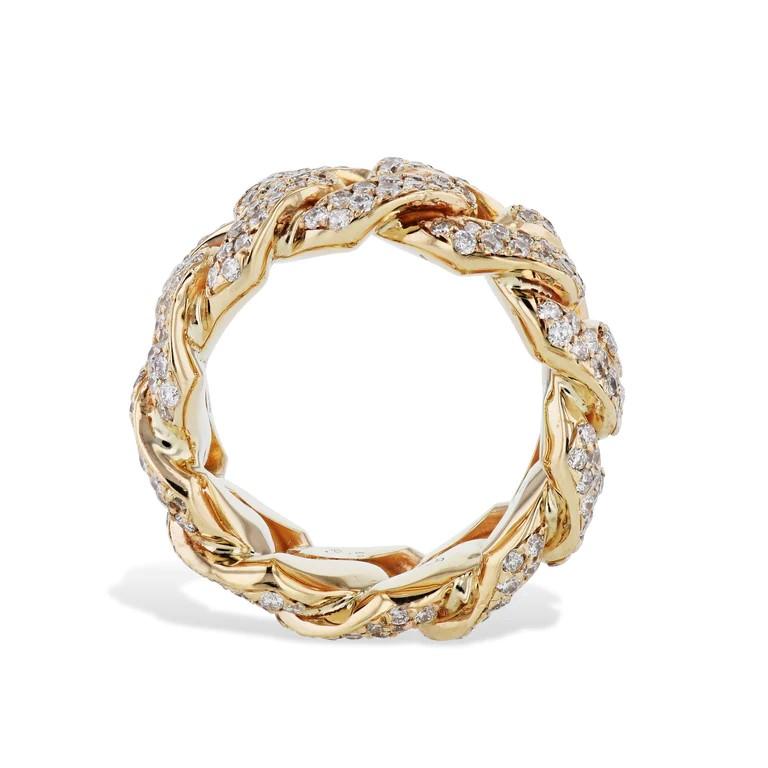Women's or Men's Estate Diamond Pave Cuban Link Ring Yellow Gold 