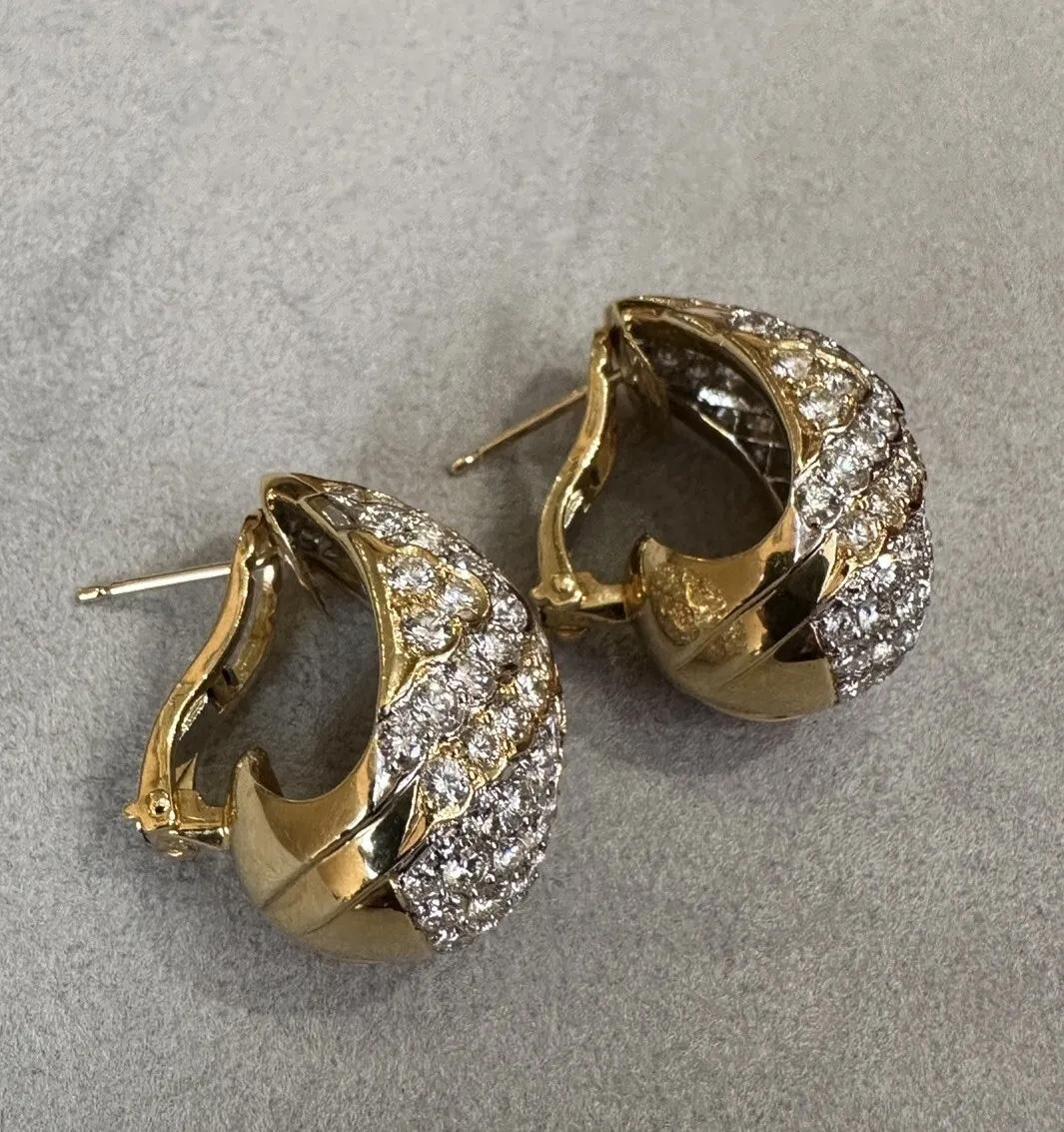 Round Cut Estate Diamond Pave Drop Earrings 7.40 Carat Total Weight in 18k Yellow Gold For Sale