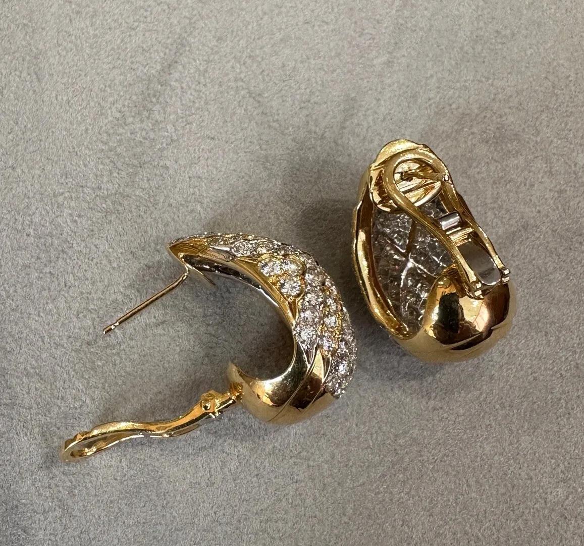 Estate Diamond Pave Drop Earrings 7.40 Carat Total Weight in 18k Yellow Gold In Excellent Condition For Sale In La Jolla, CA