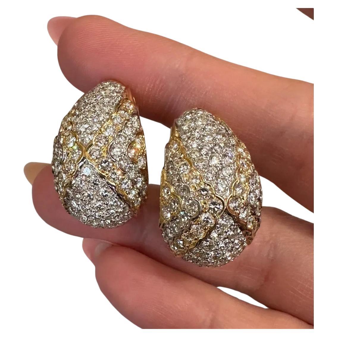 Estate Diamond Pave Drop Earrings 7.40 Carat Total Weight in 18k Yellow Gold For Sale