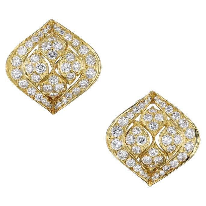 Estate Diamond Pave Yellow Gold Earrings For Sale