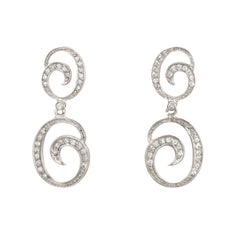 Estate Diamond Pendant Drop Earrings 18 Karat Gold Swirls Fine Vintage Jewelry