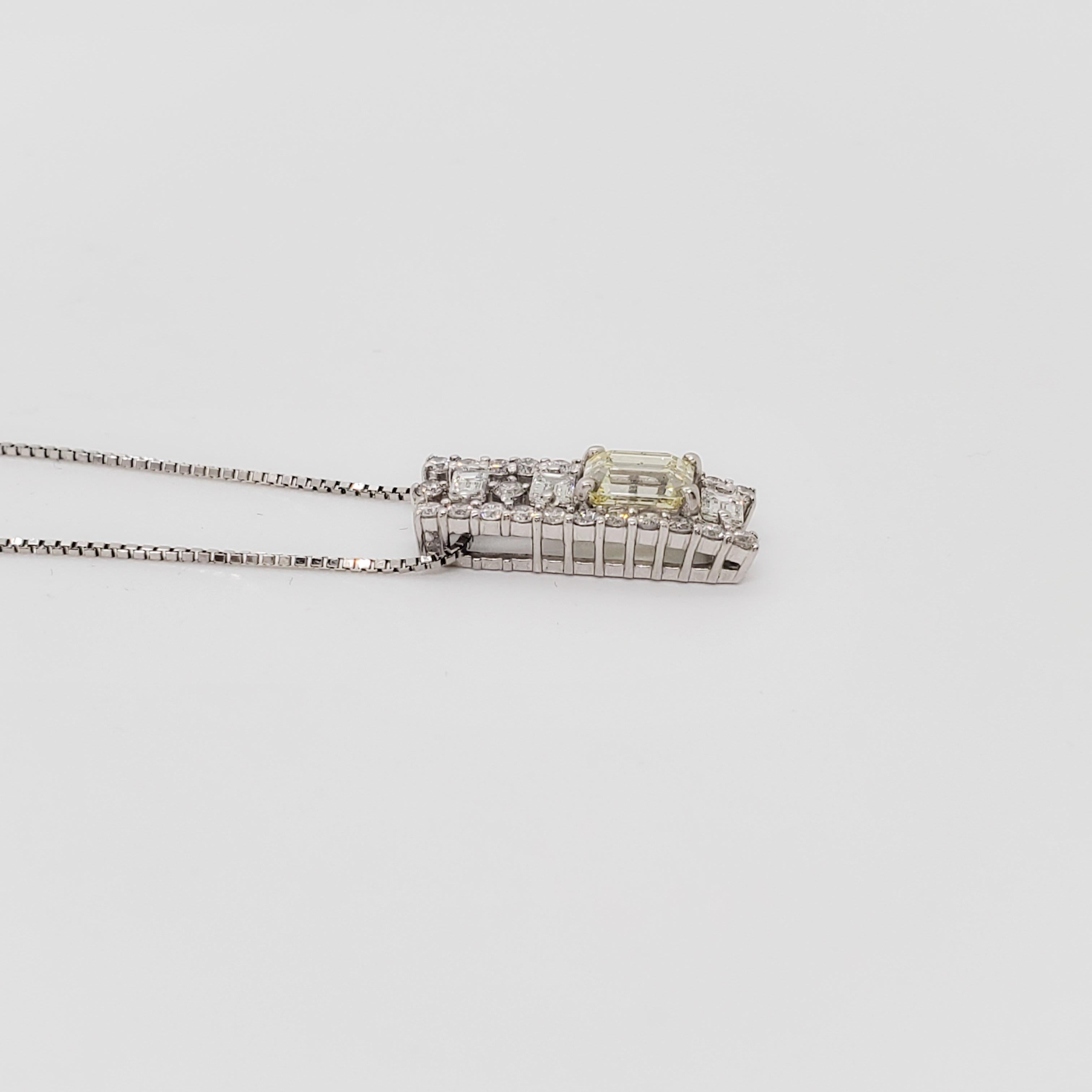 Emerald Cut  Diamond Pendant Necklace in Platinum For Sale
