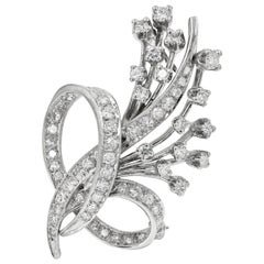 Estate Diamond Pin in 14 Karat White Gold, Floral Motif