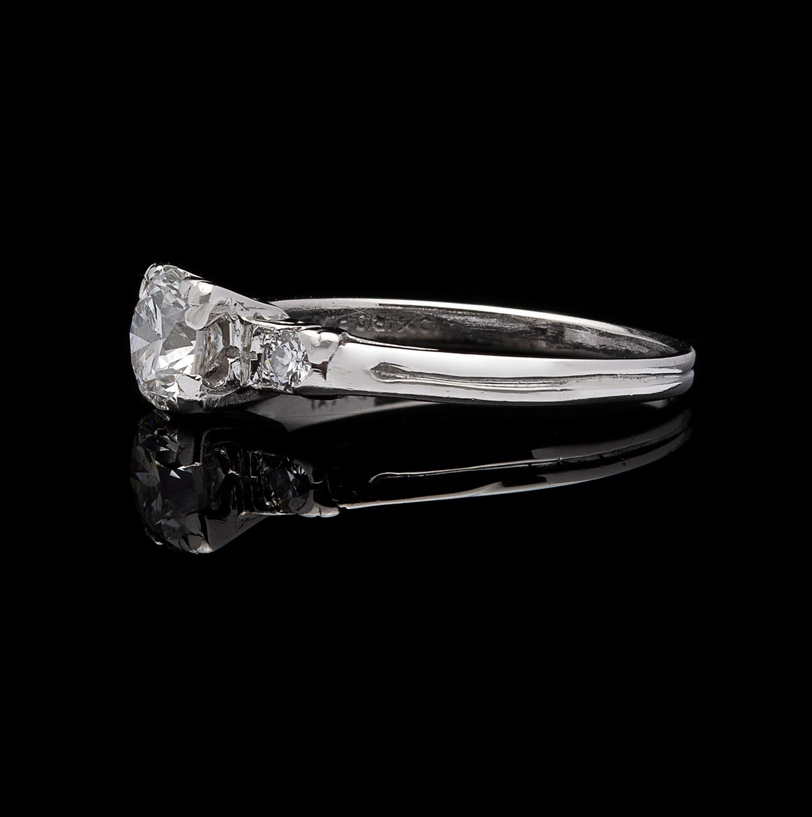 Round Cut Estate Diamond Platinum Engagement Ring For Sale