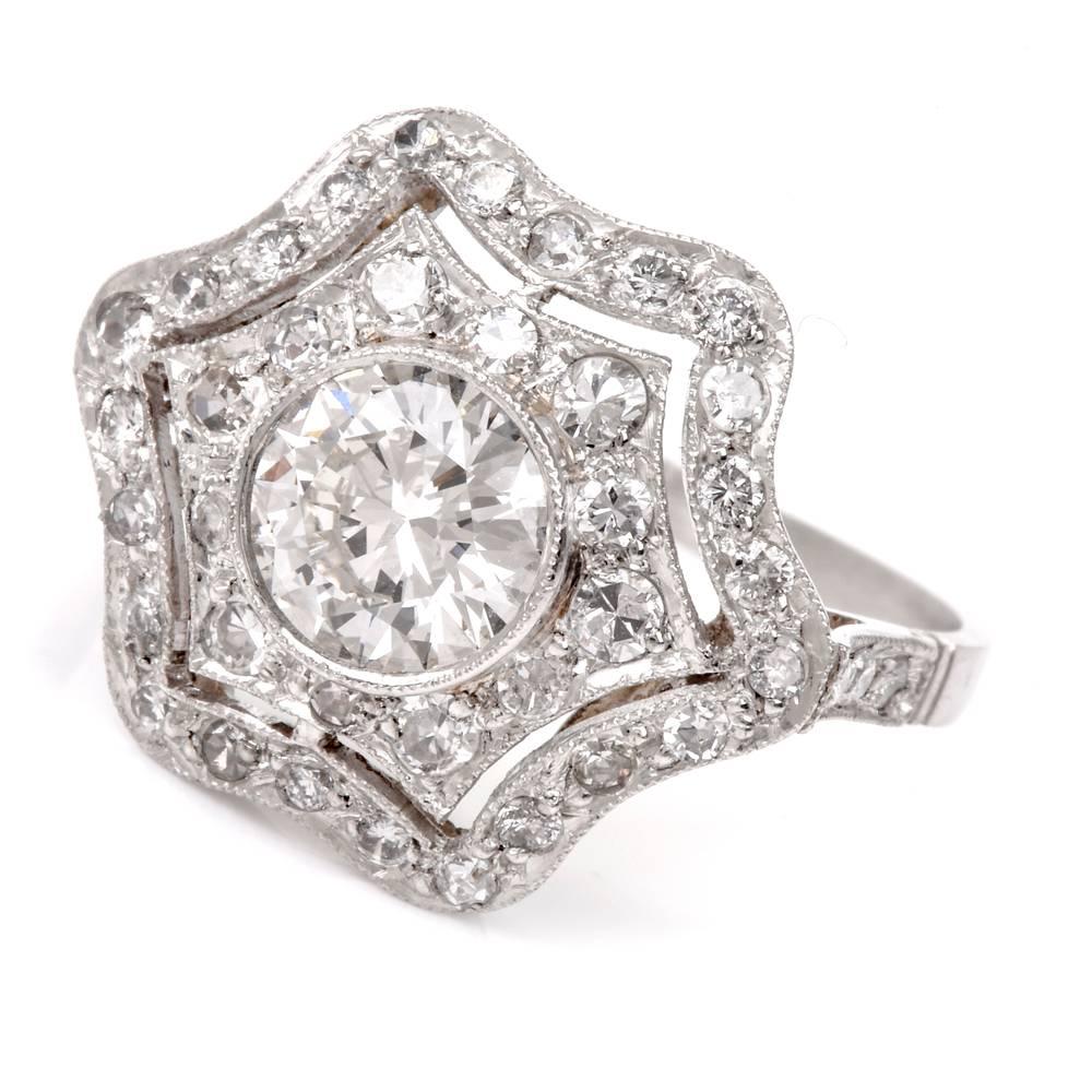 Art Deco Estate Diamond Platinum Filigree Engagement Ring