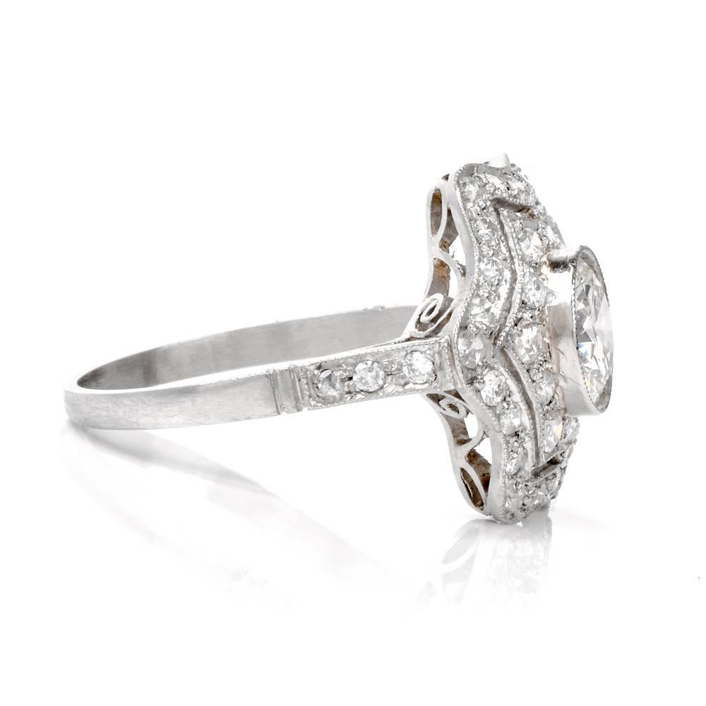 Women's Estate Diamond Platinum Filigree Engagement Ring