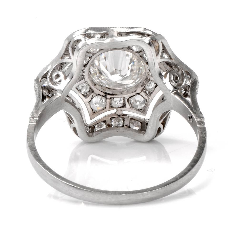 Estate Diamond Platinum Filigree Engagement Ring 1