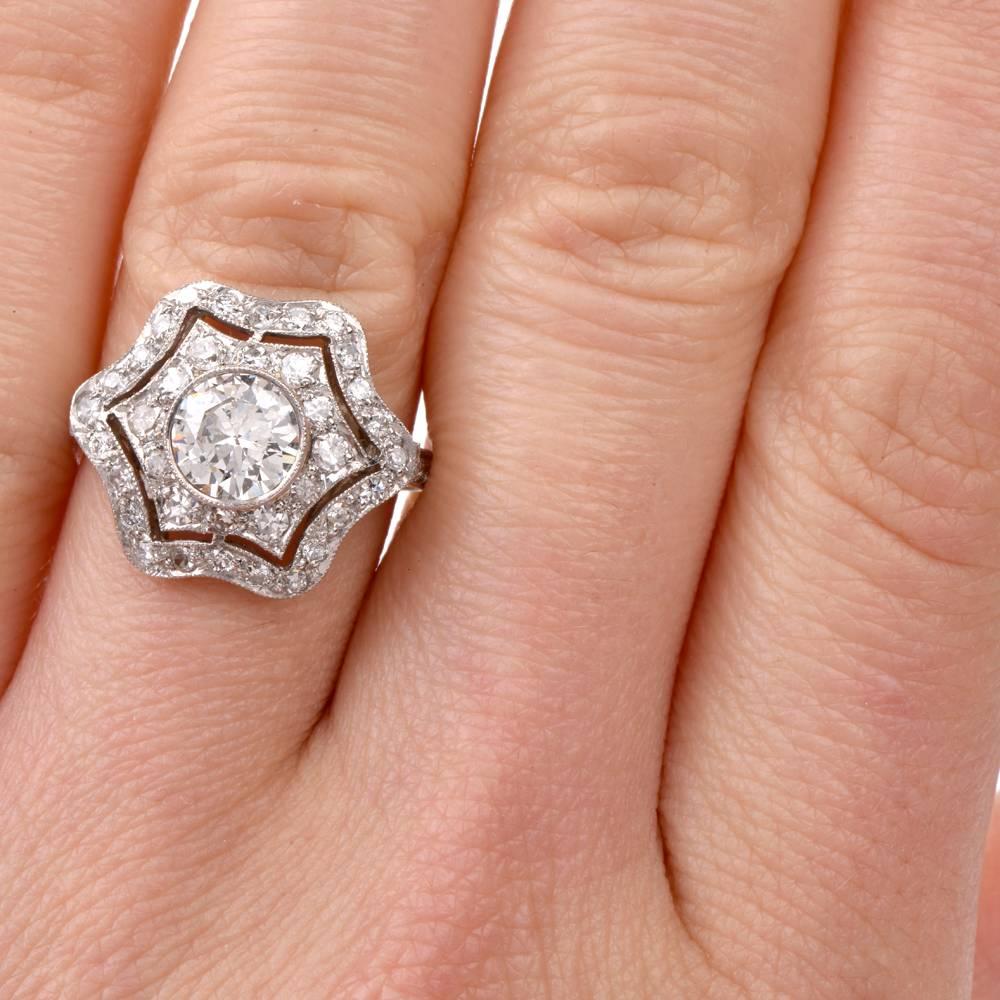 Estate Diamond Platinum Filigree Engagement Ring 3