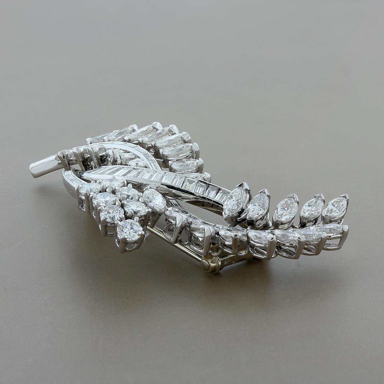 Estate Diamond Platinum Floral Brooch In Excellent Condition In Beverly Hills, CA