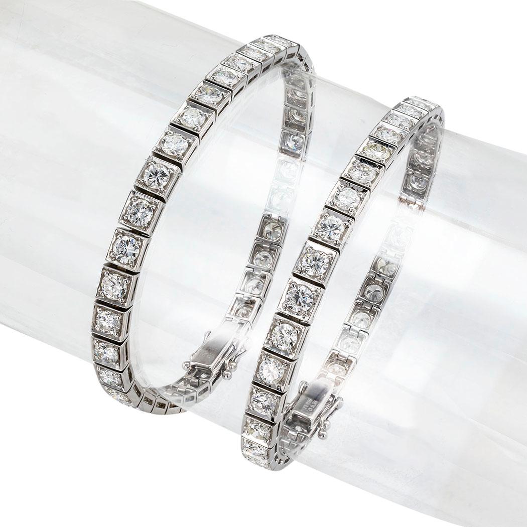 Round Cut Estate Diamond Platinum Matching Line Bracelets