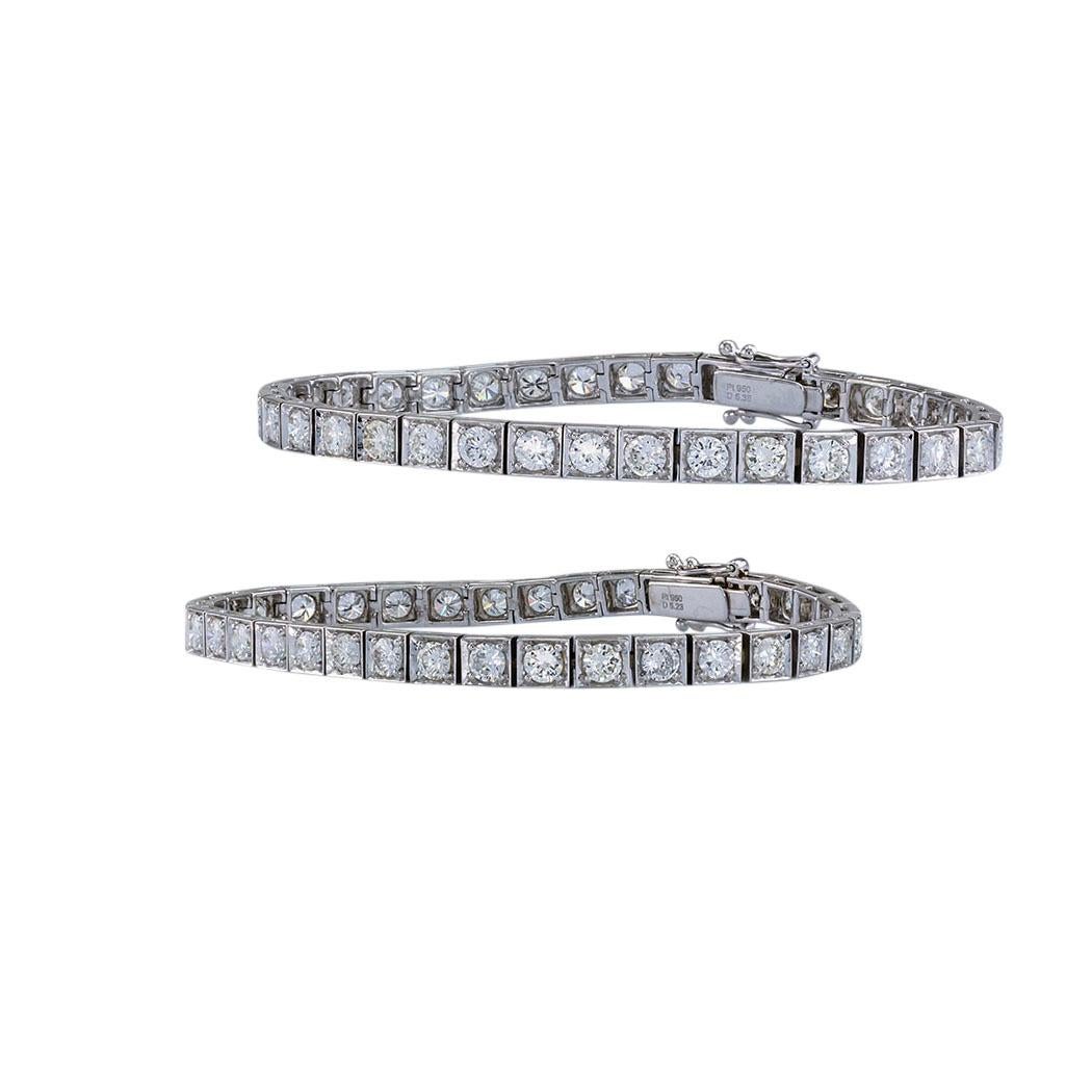 Estate Diamond Platinum Matching Line Bracelets In Good Condition In Los Angeles, CA