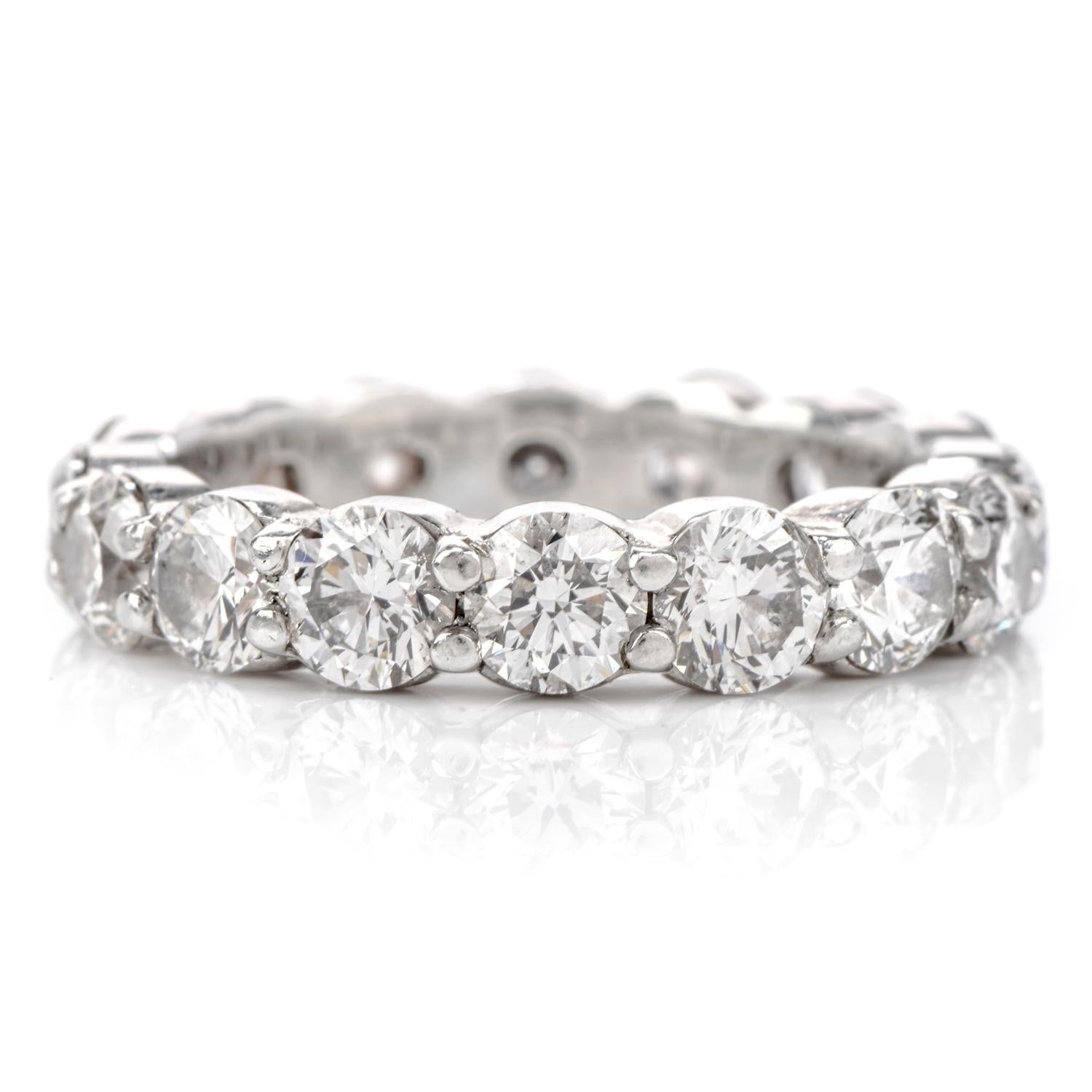 The best aspect about eternity bands is that you are able to see diamonds sparkle at every angle when you wear them!

 Also, they go with almost any attire, dress up engagement rings, or can be worn simply by themselves.  Experience the ravishing