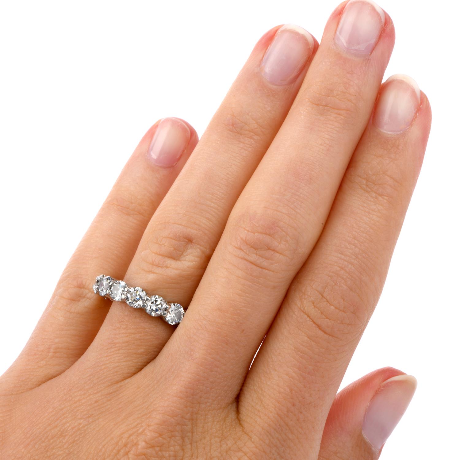 Women's or Men's Estate Diamond Platinum Round Classic Eternity Band Ring