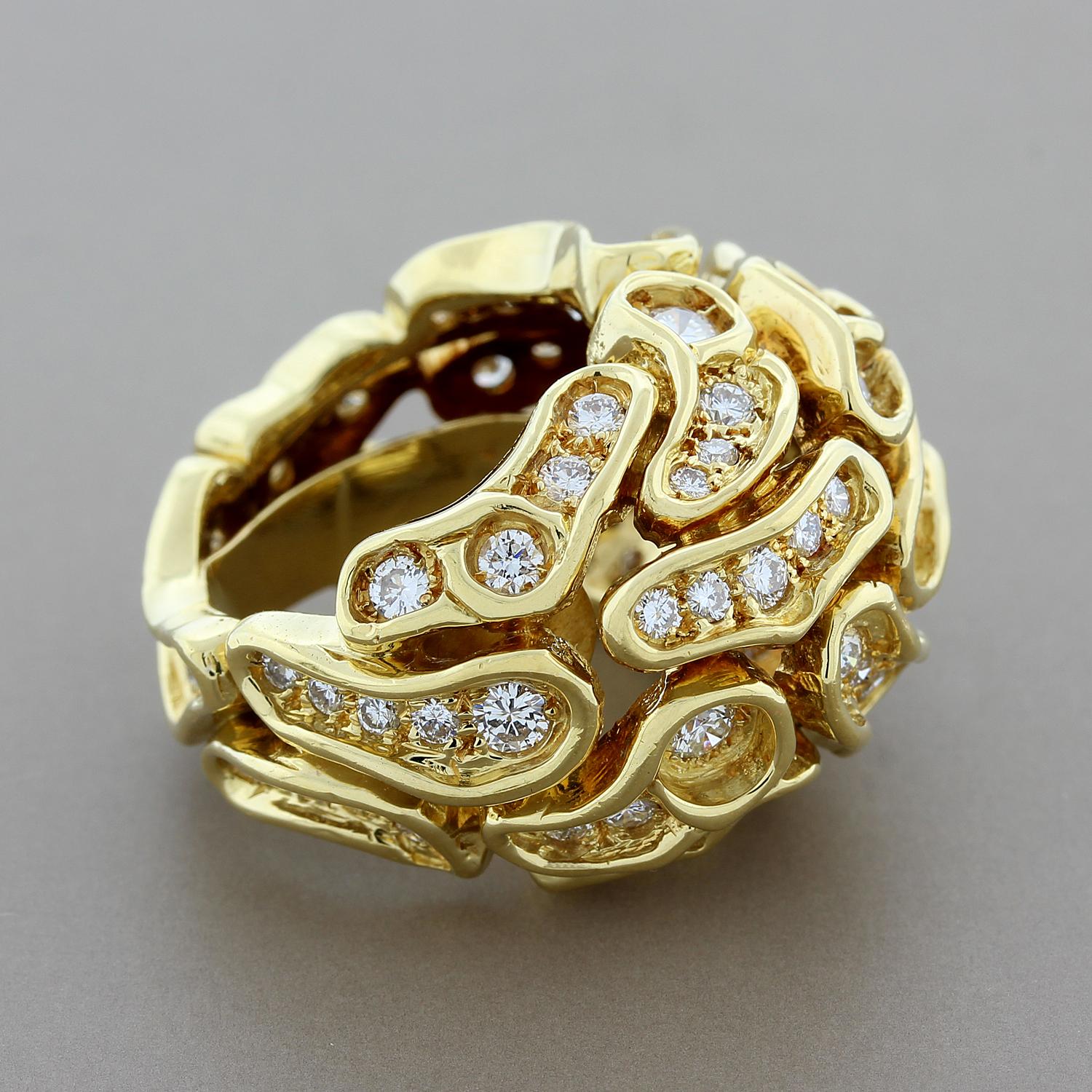 Estate Diamond 'Puzzle' Gold Dome Eternity Cocktail Ring In Excellent Condition In Beverly Hills, CA