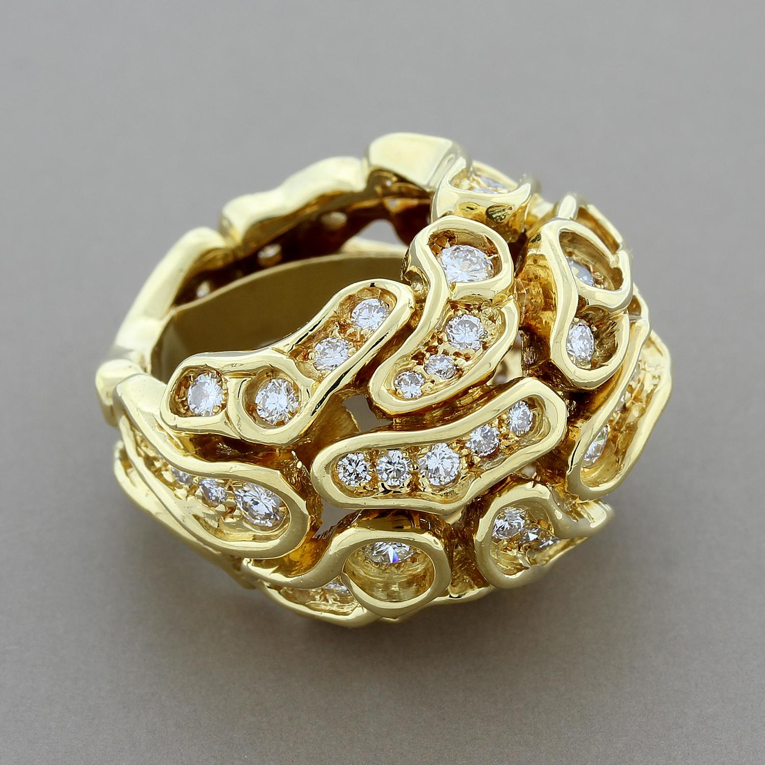 Women's or Men's Estate Diamond 'Puzzle' Gold Dome Eternity Cocktail Ring