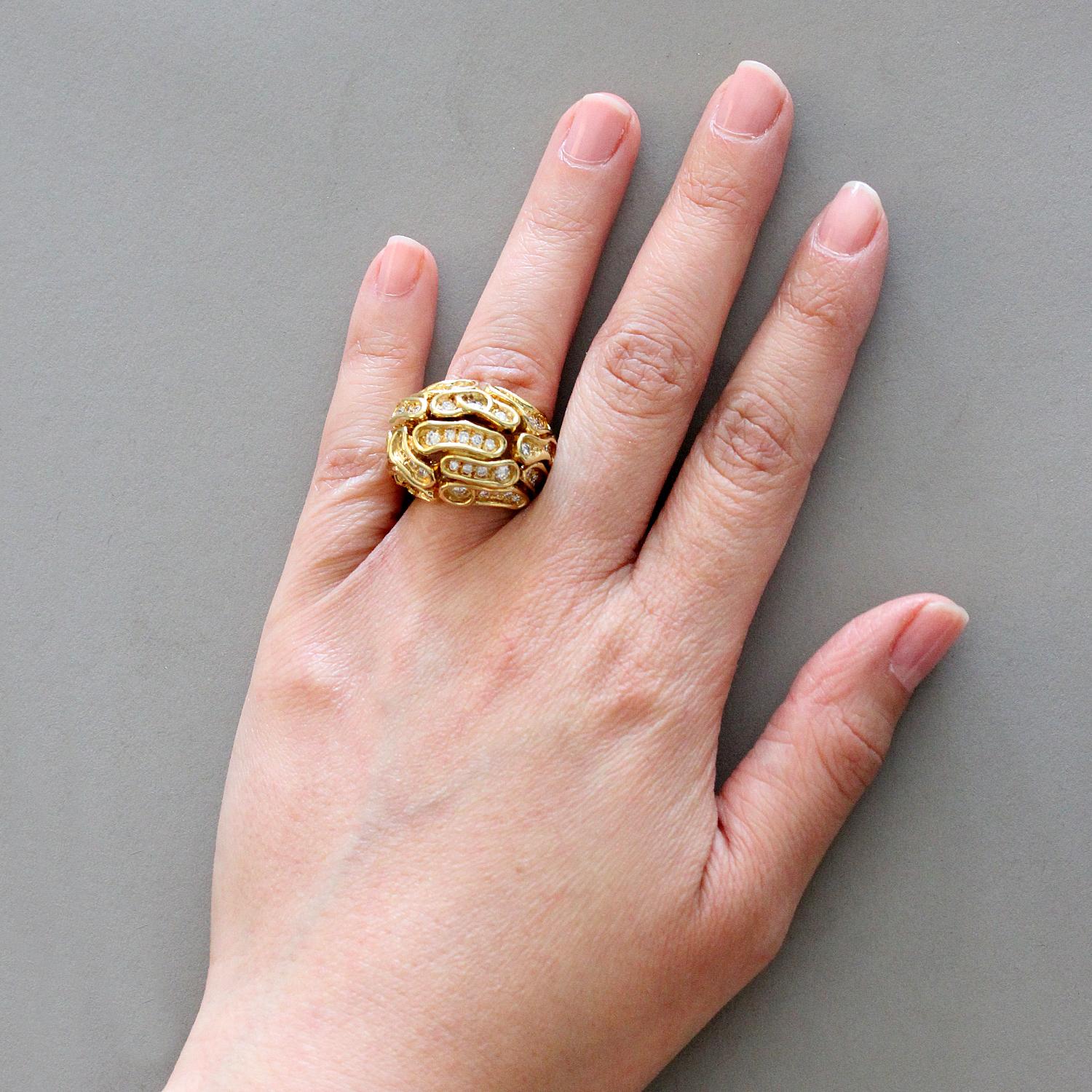Estate Diamond 'Puzzle' Gold Dome Eternity Cocktail Ring 2