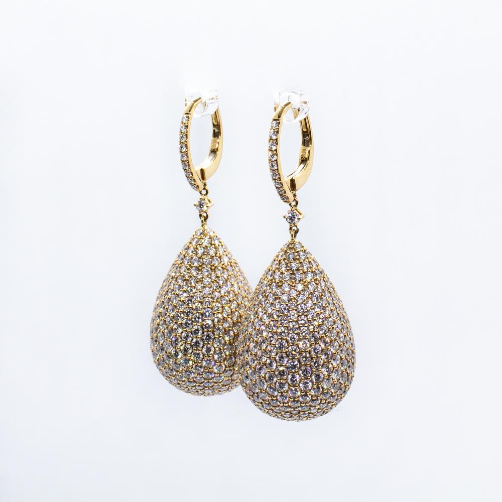 Contemporary Estate Diamond Round Pave Teardrop Earrings 18 Karat Rose Gold For Sale