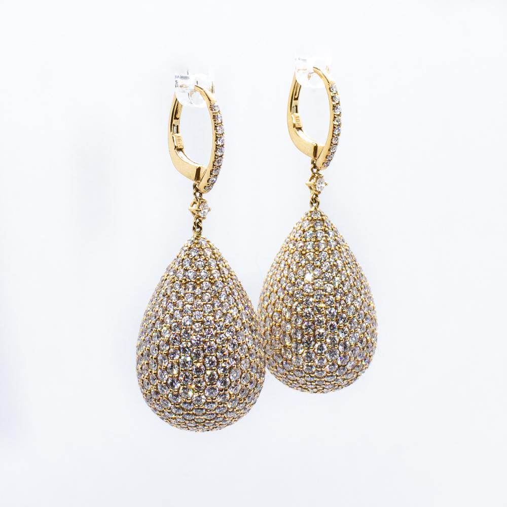 Round Cut Estate Diamond Round Pave Teardrop Earrings 18 Karat Rose Gold For Sale