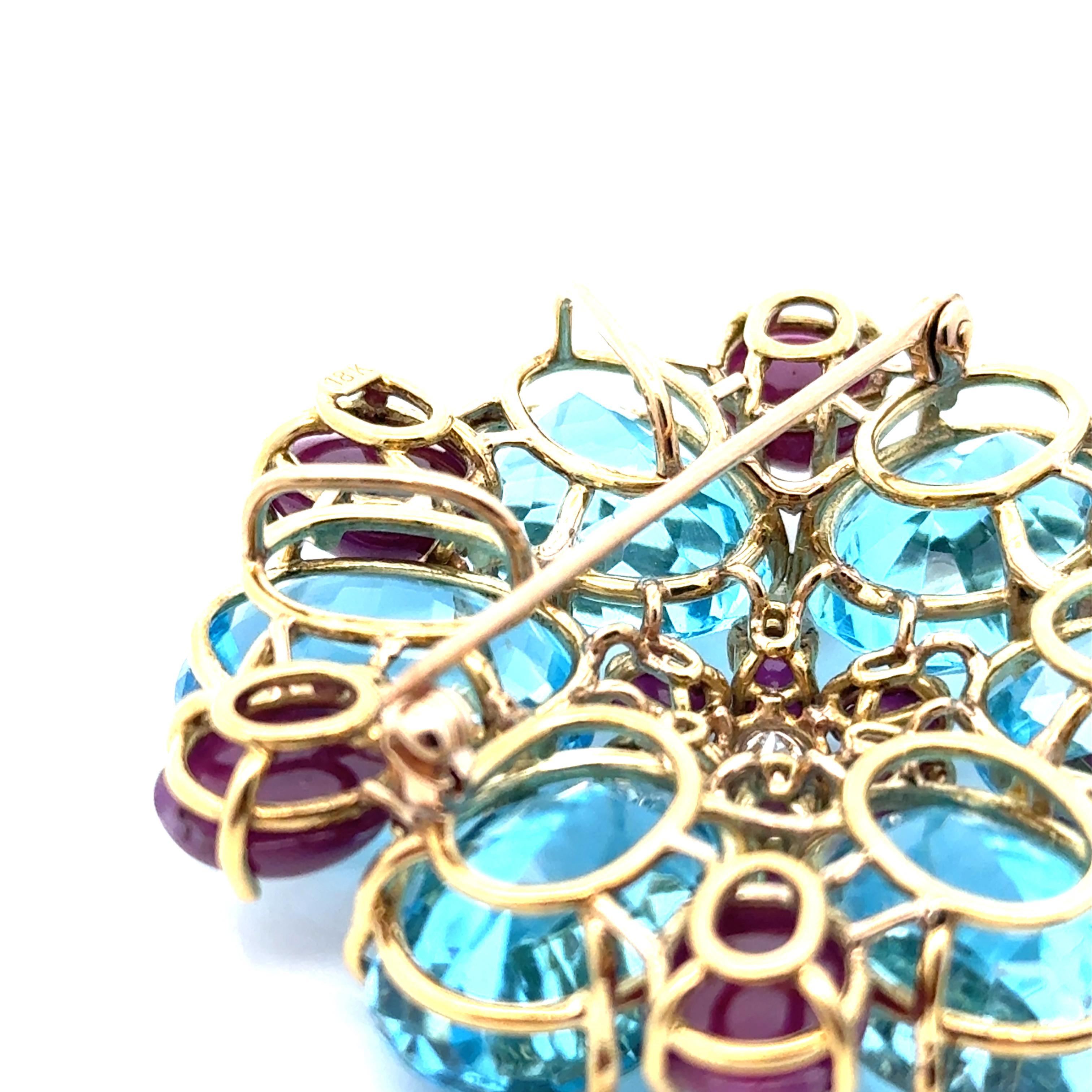 Estate Diamond, Ruby and Blue Topaz Statement Brooch For Sale 4