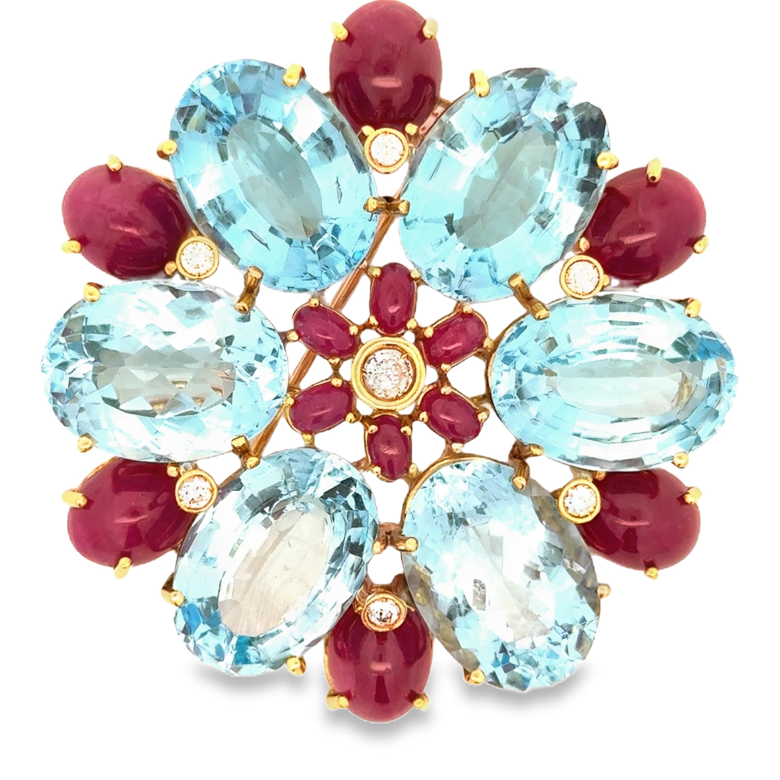 Estate Diamond, Ruby and Blue Topaz Statement Brooch For Sale 5