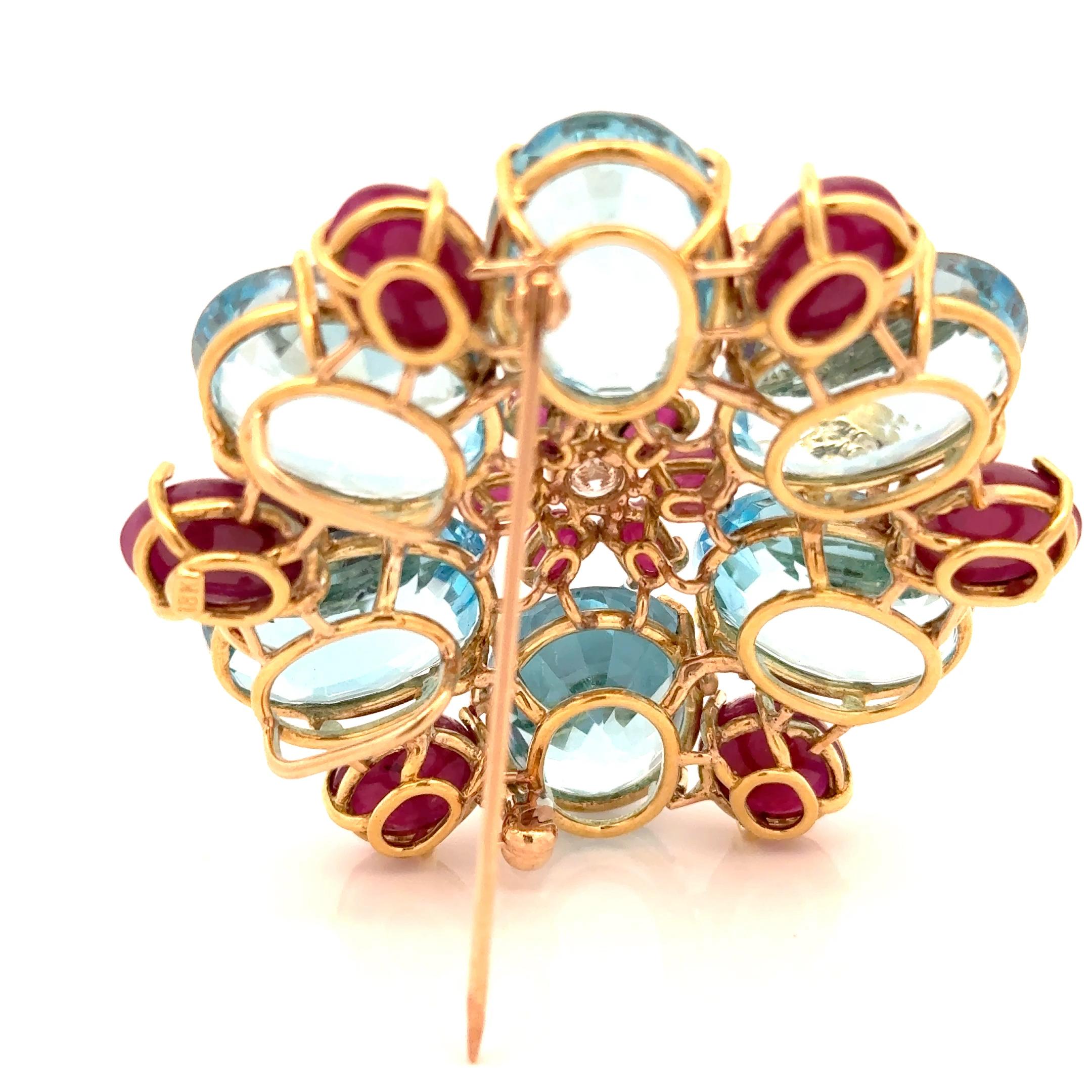 Estate Diamond, Ruby and Blue Topaz Statement Brooch In Good Condition For Sale In Derby, NY