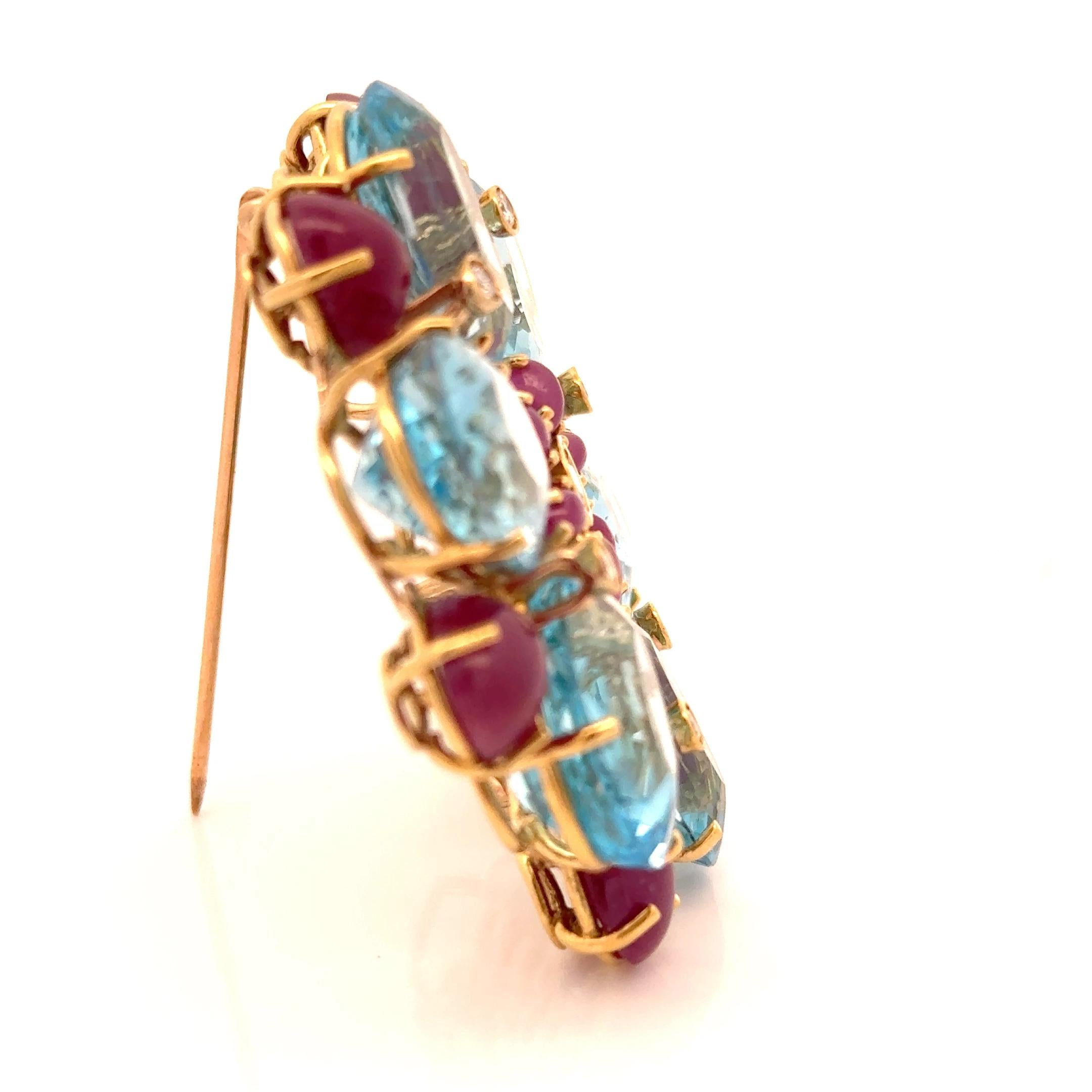 Women's or Men's Estate Diamond, Ruby and Blue Topaz Statement Brooch For Sale