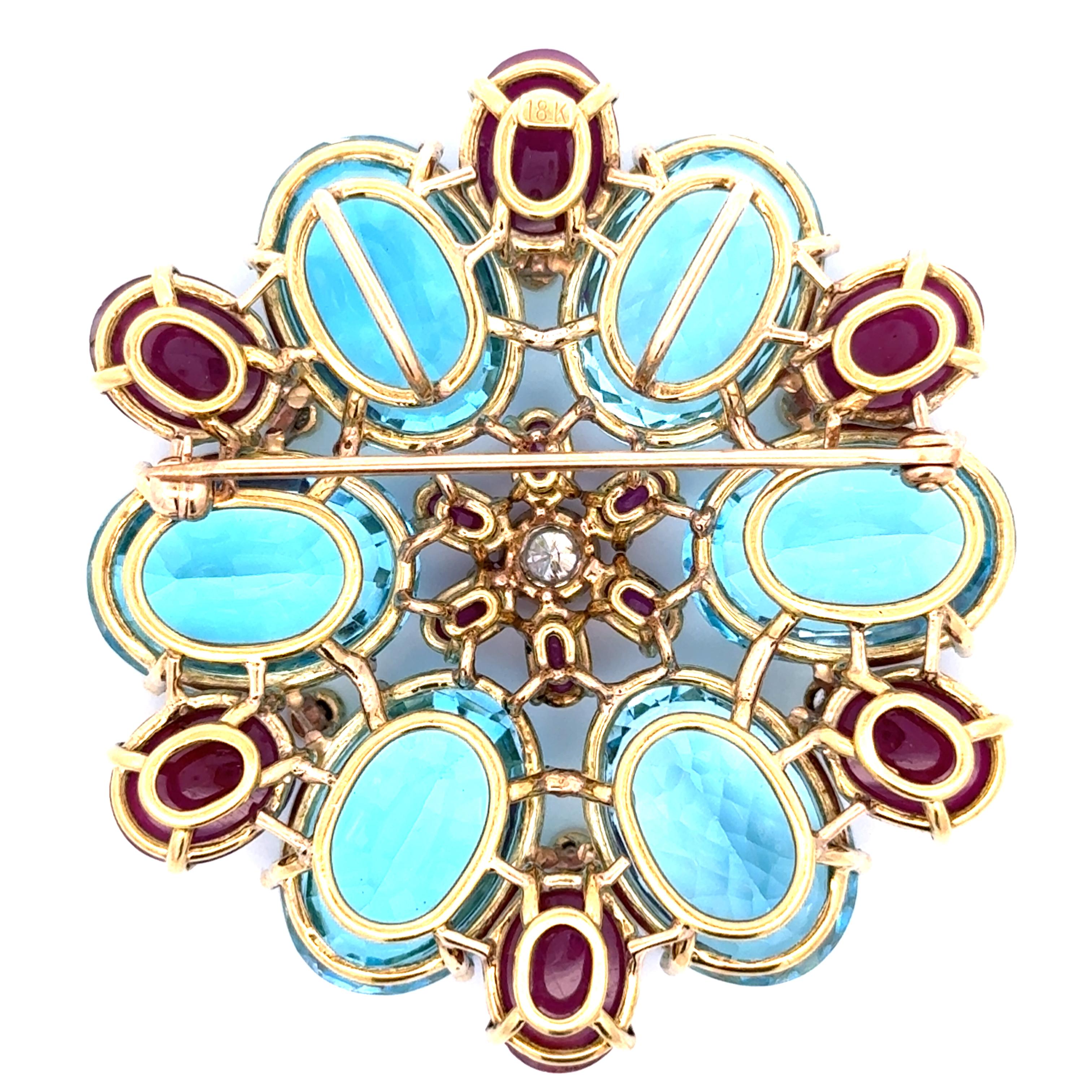 Estate Diamond, Ruby and Blue Topaz Statement Brooch For Sale 3