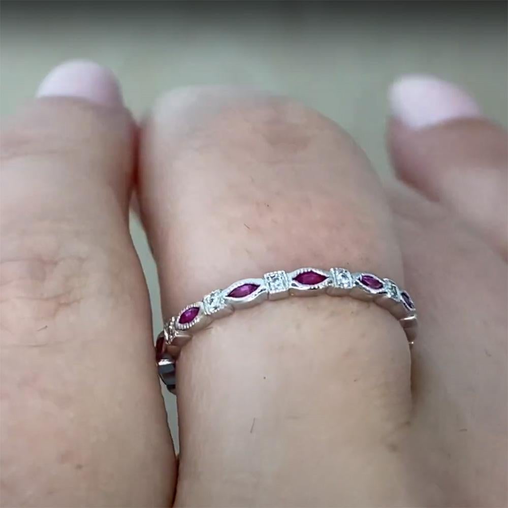 Art Deco Estate Diamond Ruby Band, Alternating-Style Eternity Band, Platinum For Sale