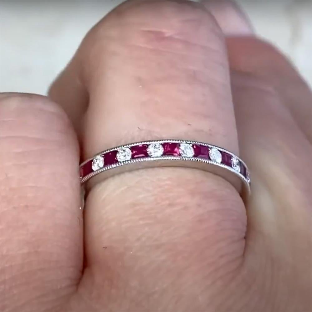 Women's Estate Diamond Ruby Band, Alternating-Style Eternity Band, Platinum For Sale