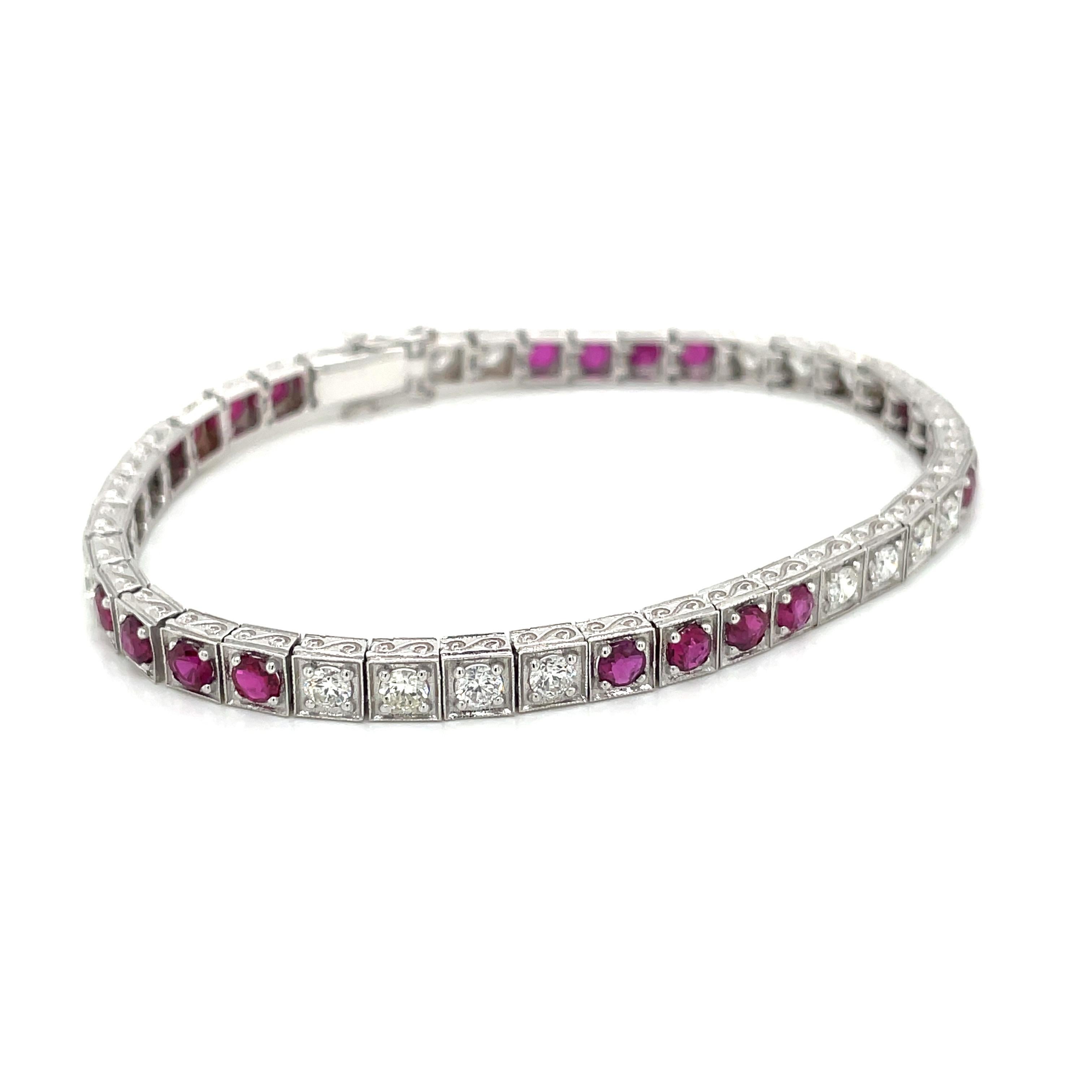 Unusual bracelet original from 1980', designed and crafted entirely by hand in the traditional way, using age old techniques and processes, this make it very soft and comfortable to wear.
Mounted in 18k white gold, and set with total 2.00 carat of