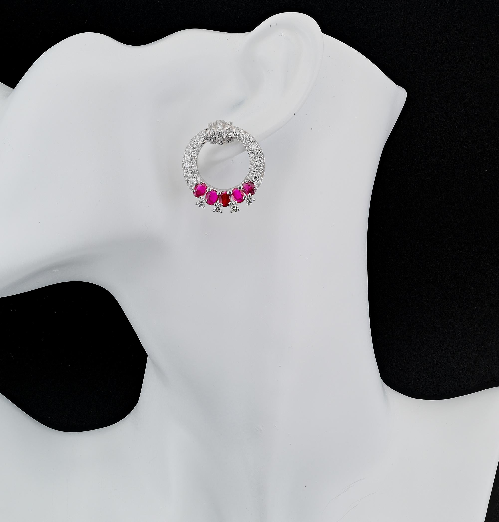 Nachlass Diamant Rubin Große 18 KT Creolen Ohrringe im Angebot 2