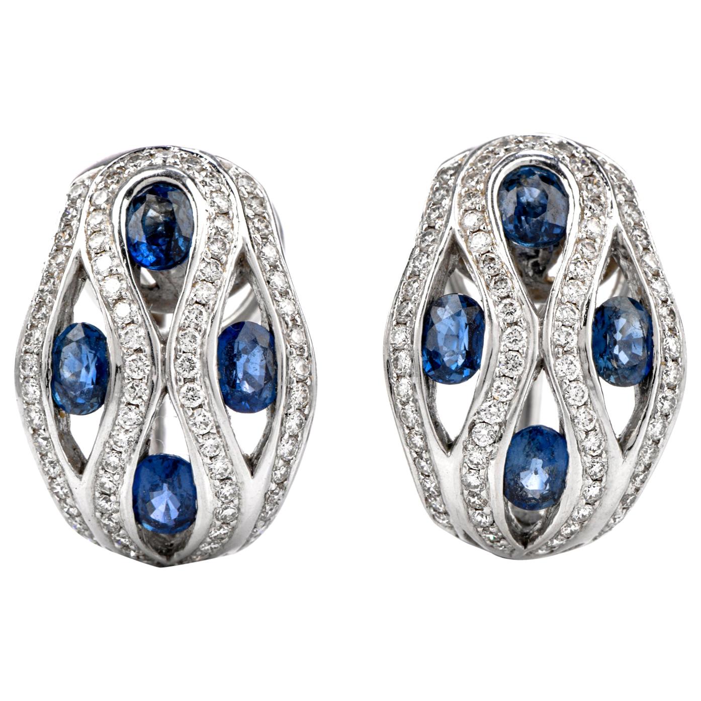 Estate Diamond Sapphire 18 Karat Dome Earrings