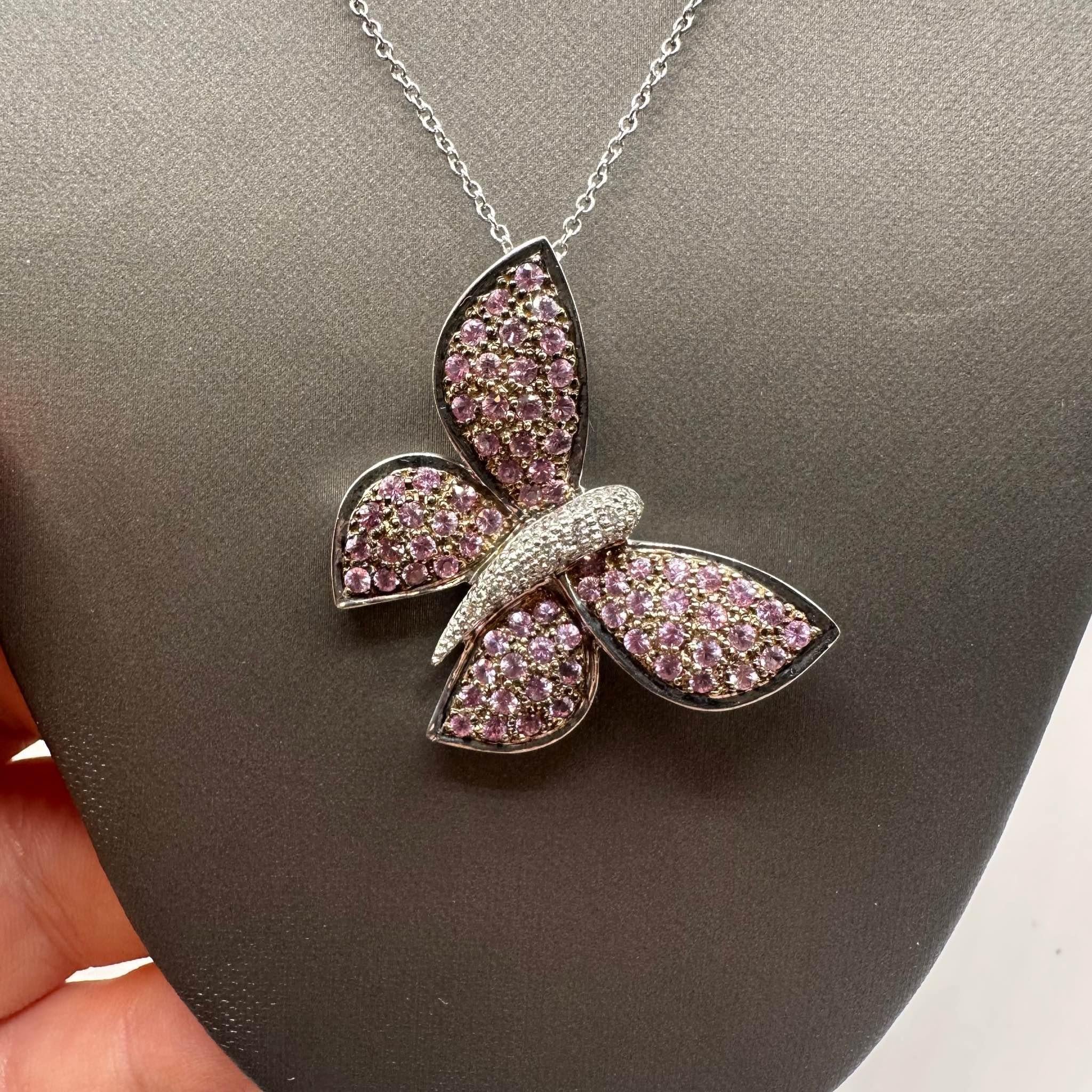 Round Cut Estate Diamond & Sapphire Butterfly Brooch/Necklace -0.10ctw Diamonds, Pre-loved For Sale