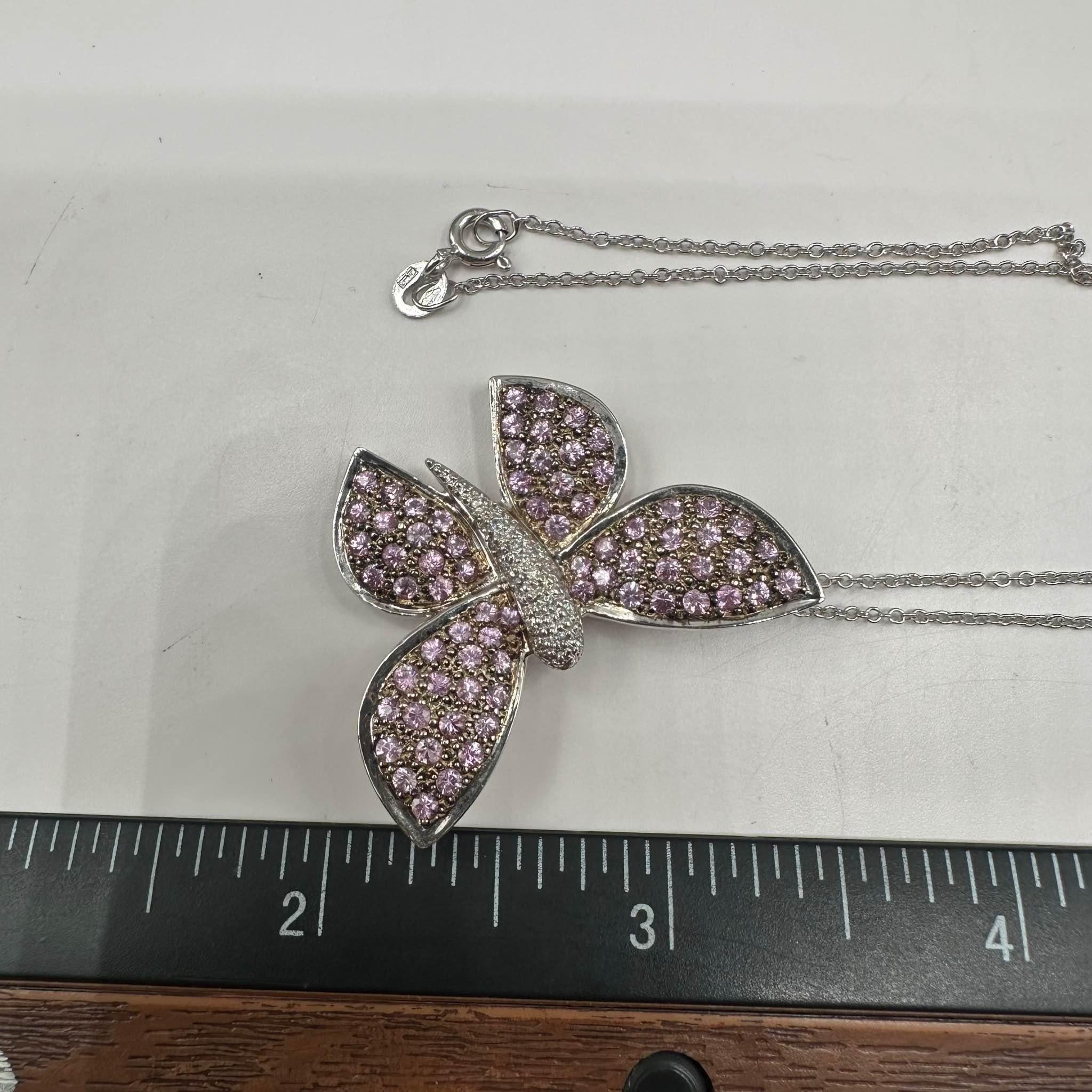 Estate Diamond & Sapphire Butterfly Brooch/Necklace -0.10ctw Diamonds, Pre-loved In Excellent Condition For Sale In West Hempstead, NY
