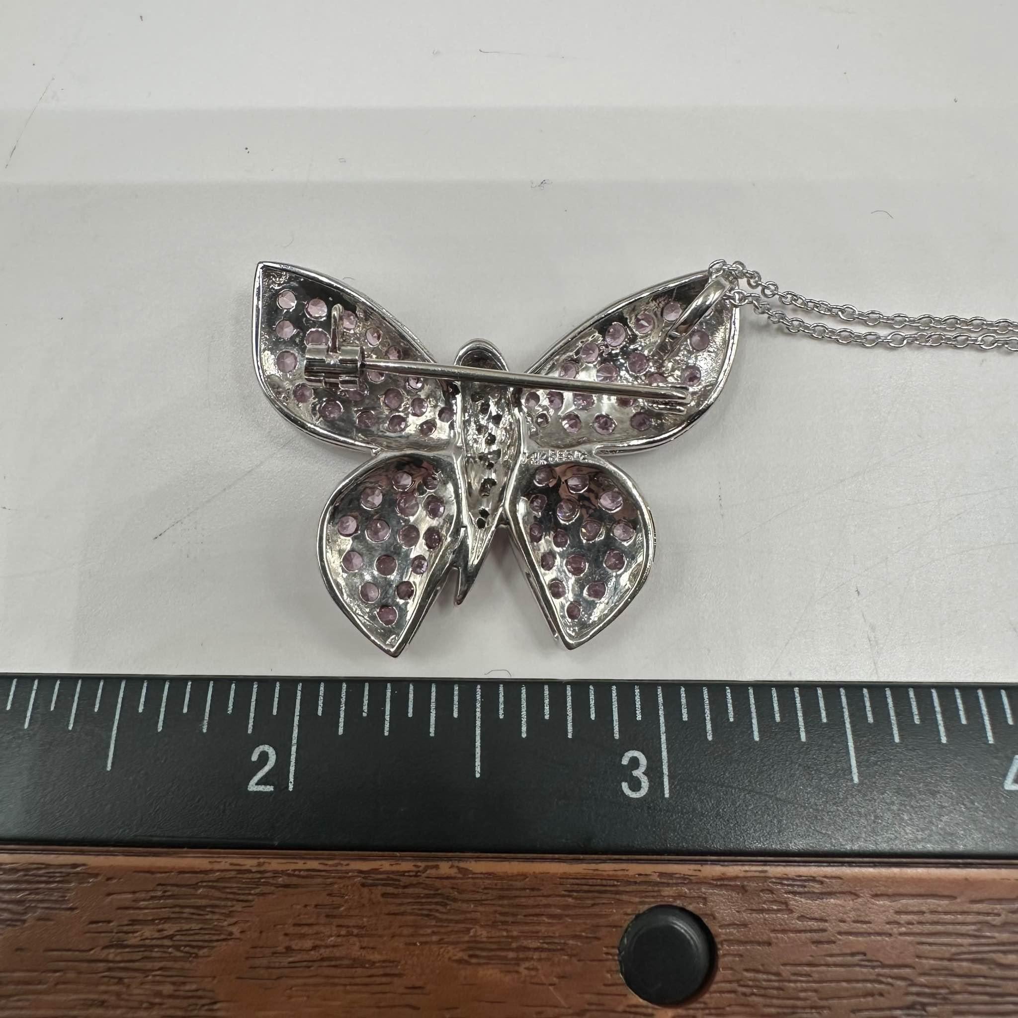 Women's Estate Diamond & Sapphire Butterfly Brooch/Necklace -0.10ctw Diamonds, Pre-loved For Sale