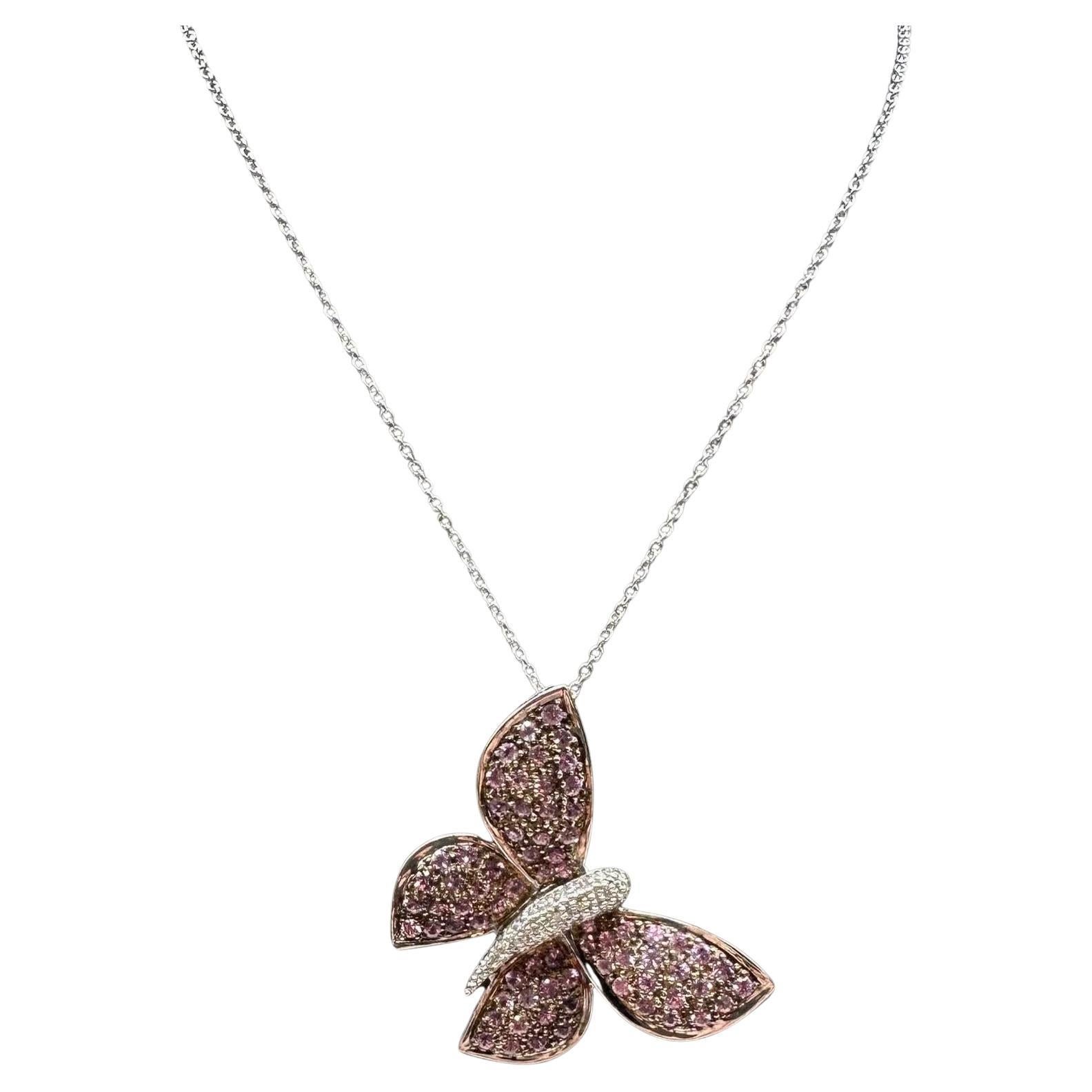 Estate Diamond & Sapphire Butterfly Brooch/Necklace -0.10ctw Diamonds, Pre-loved For Sale