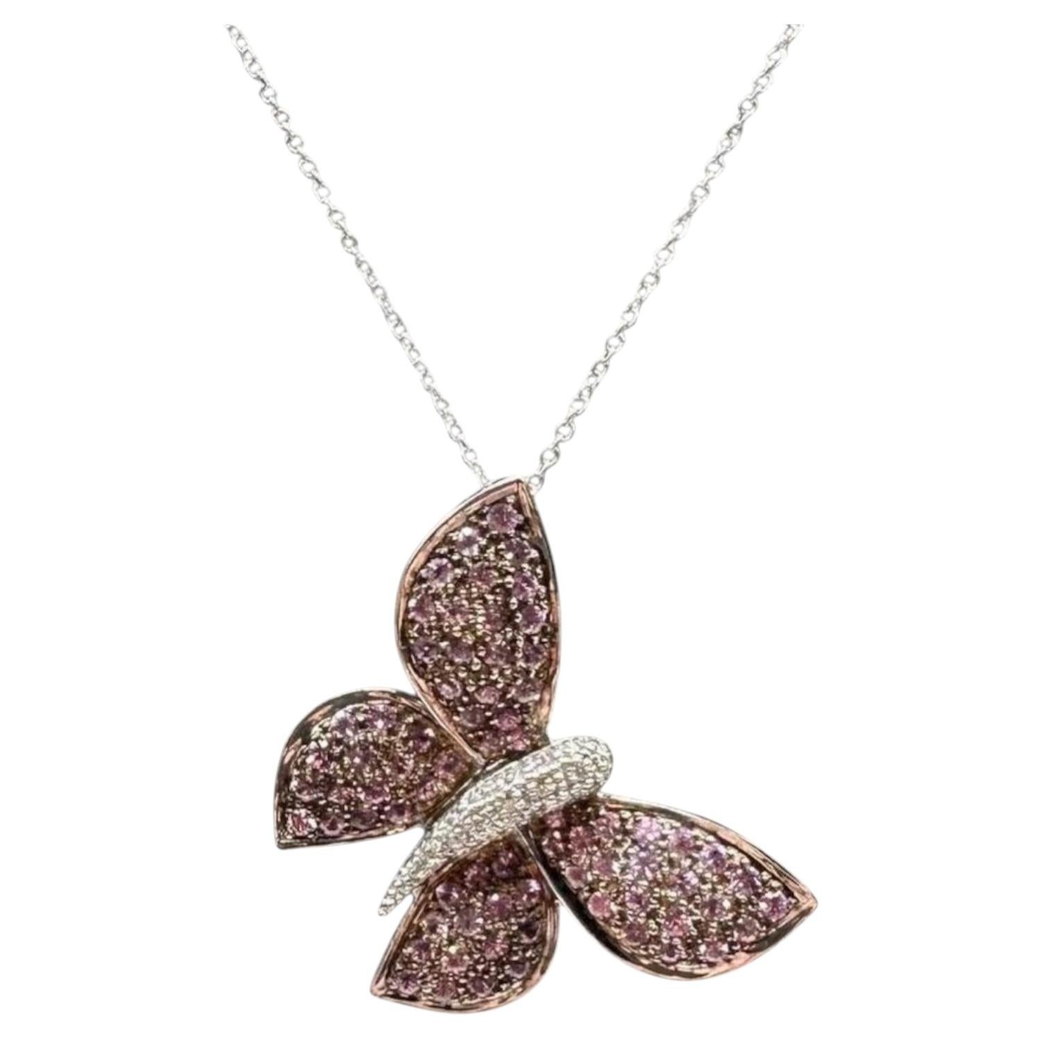 Estate Diamond Sapphire Butterfly Brooch Necklace 0.10ctw Pre Loved