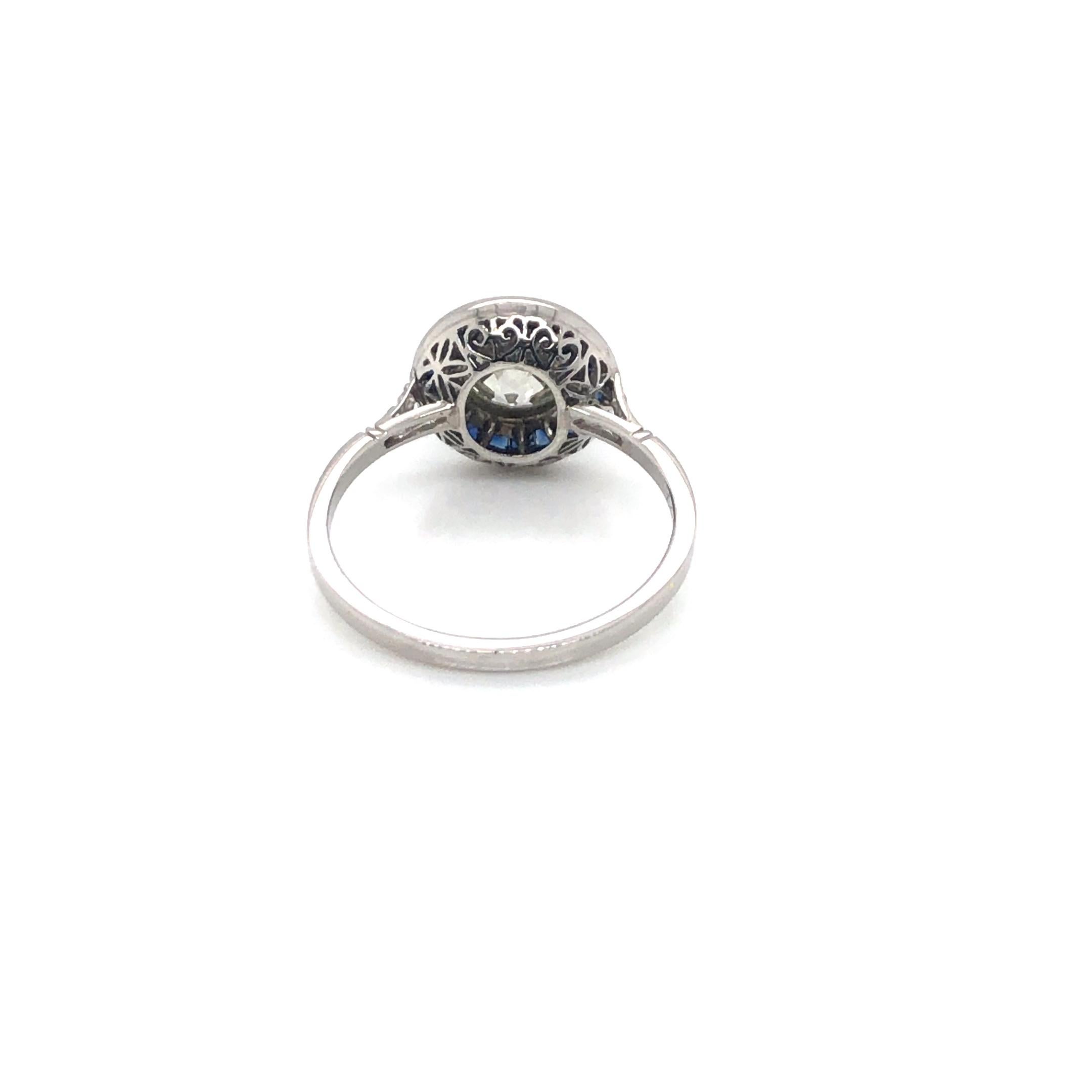 Nachlass Diamant & Saphir Ring Platin (Alteuropäischer Schliff) im Angebot