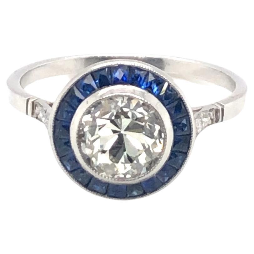 Estate Diamond & Sapphire Ring Platinum For Sale