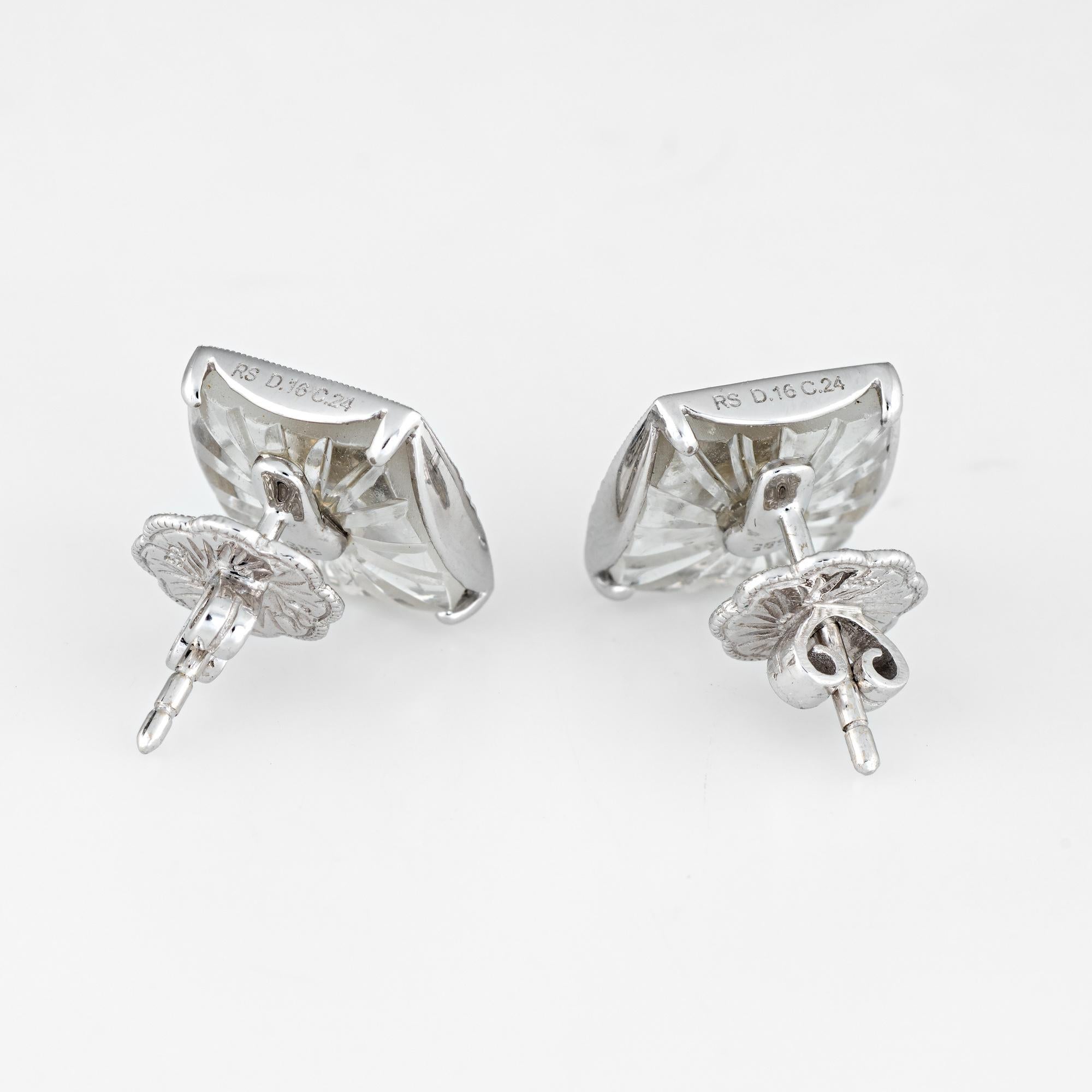 Art Deco Estate Diamond Sapphire Rock Crystal Square Stud Earrings 14 Karat Gold Jewelry