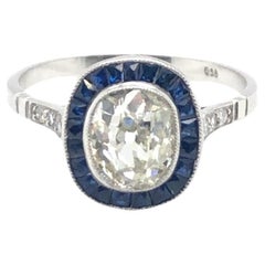 Antique Estate Diamond & Sapphire With Side Diamonds Platinum Ring