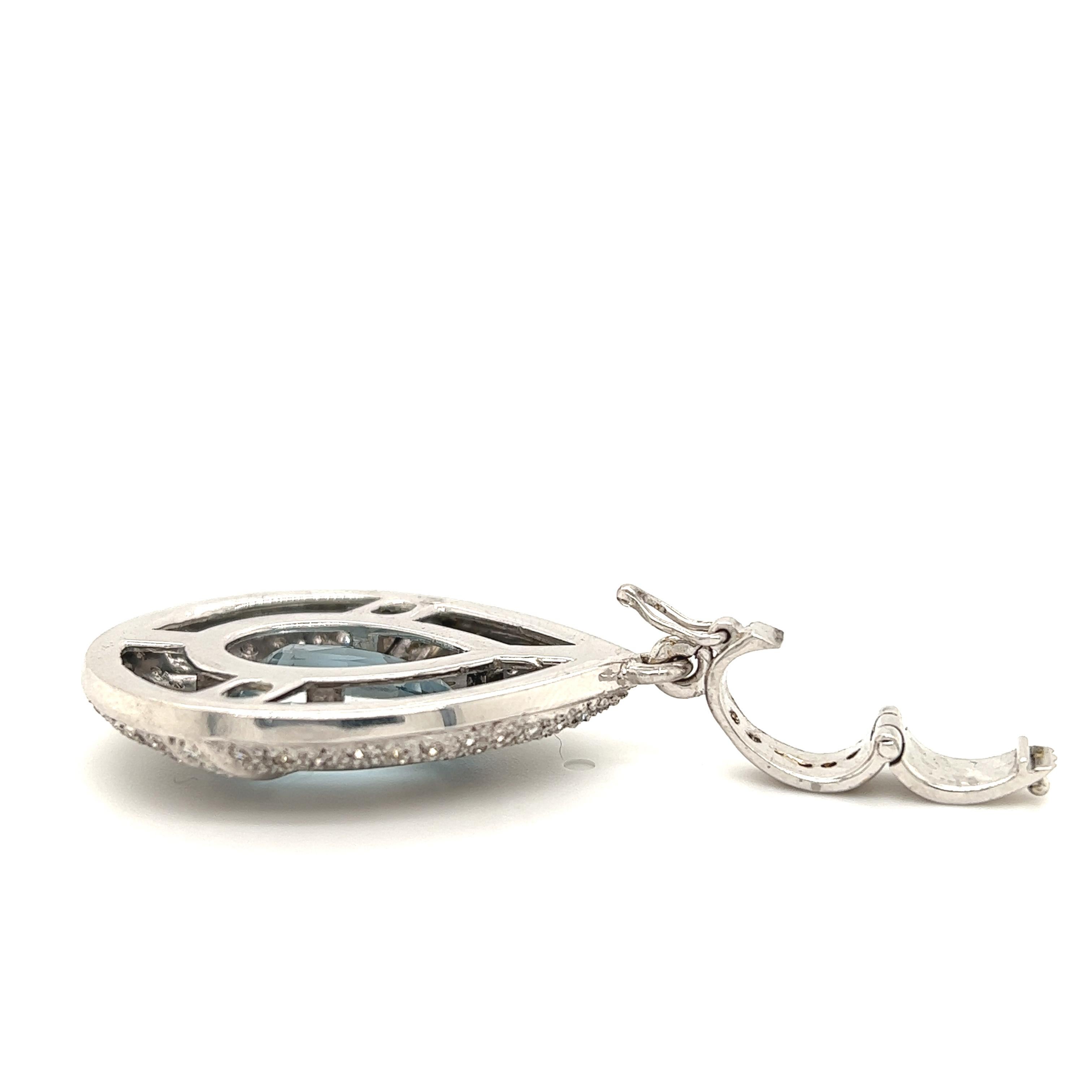 Women's or Men's Estate Diamond & Shield Cut Aquamarine Gemstone Pendant For Sale