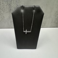 Estate Diamond Sideways Cross Necklace 14K White Gold 0.16ctw Adjustable