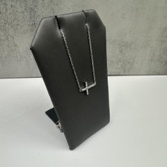 Estate Diamond Sideways Cross Necklace in 14kt White Gold - 0.16ctw, Adjustable