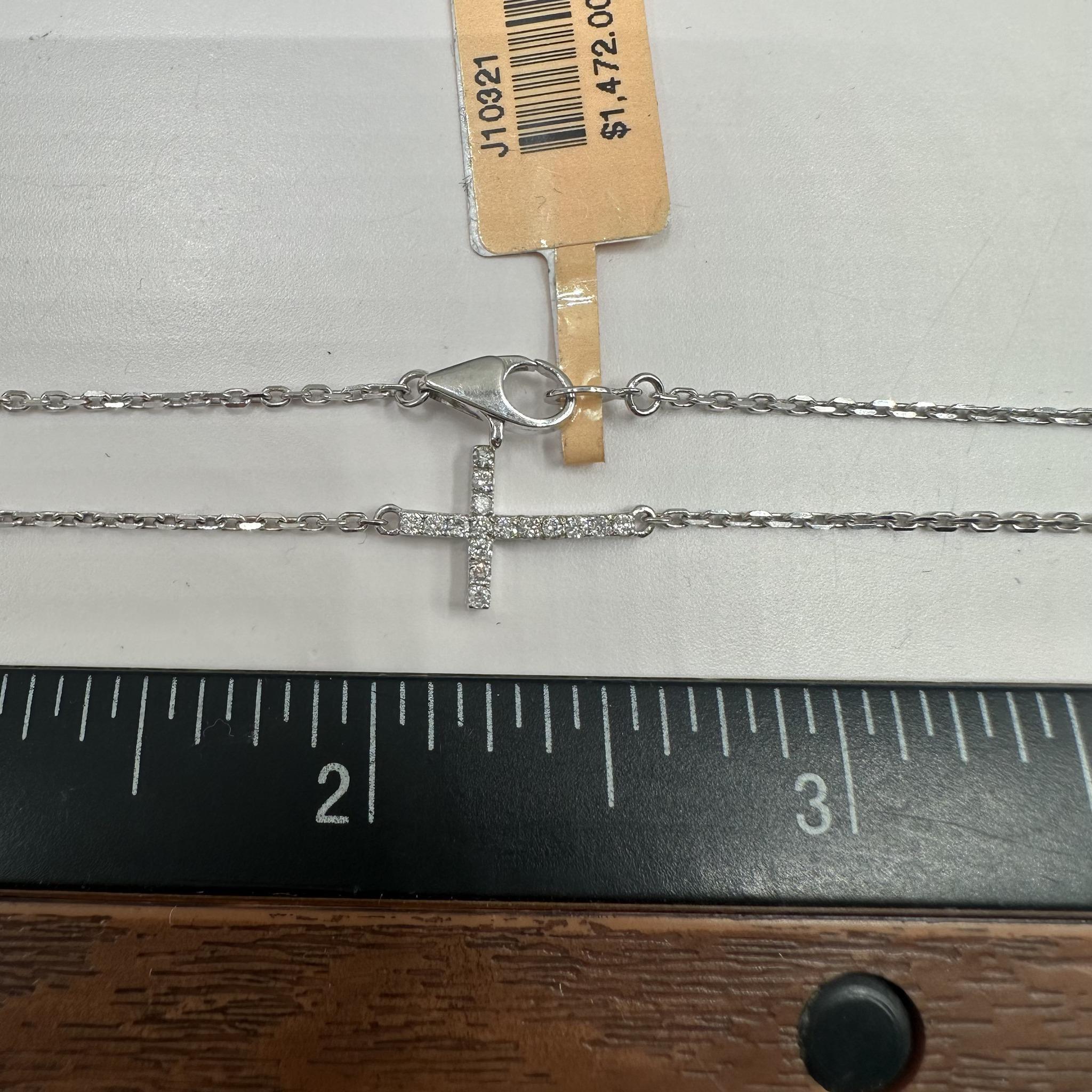 Women's Estate Diamond Sideways Cross Necklace in 14kt White Gold - 0.16ctw, Adjustable For Sale